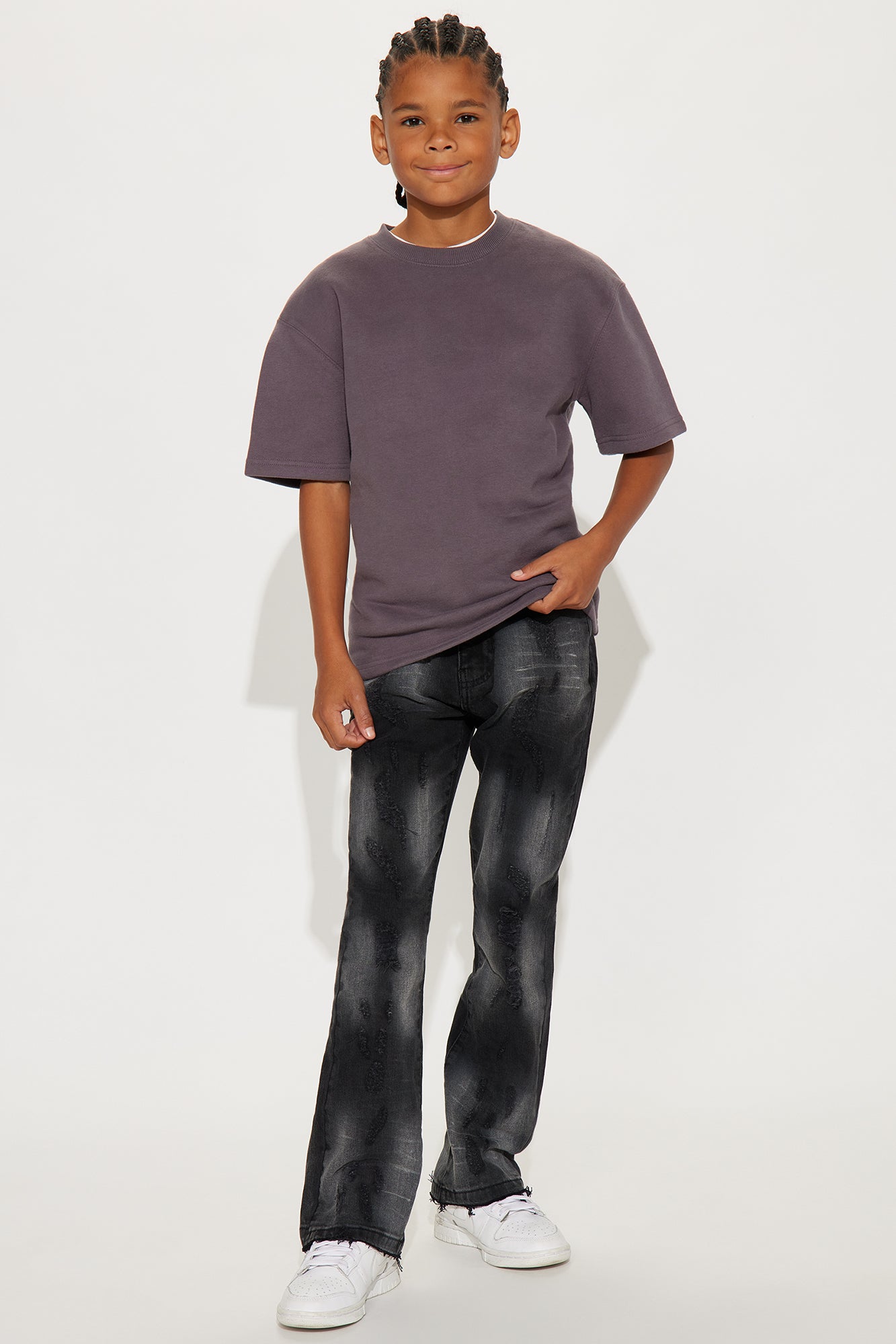 Mini No Cap Stacked Skinny Flare Jeans - Black Wash