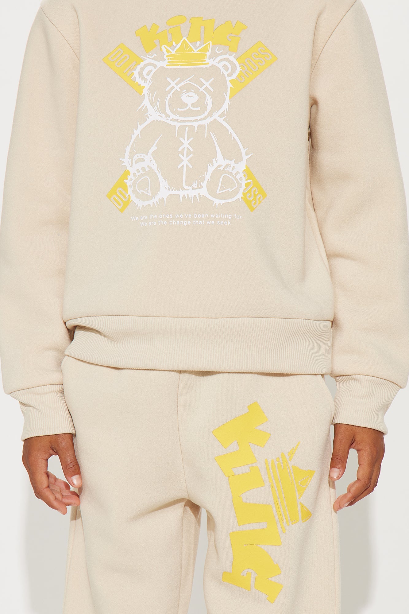 Mini Yes I'm A King Sweatshirt And Jogger Pant Set - Sand