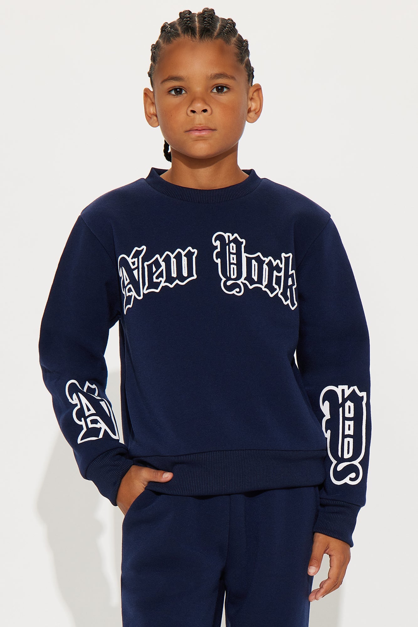 Mini New York State Of Mind Sweatshirt And Jogger Pant Set - Navy