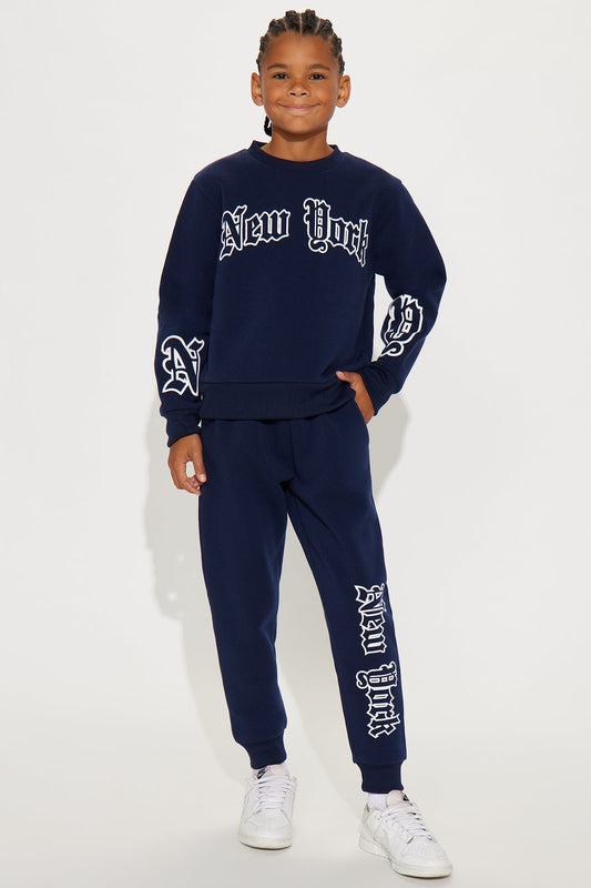 Mini New York State Of Mind Sweatshirt And Jogger Pant Set - Navy