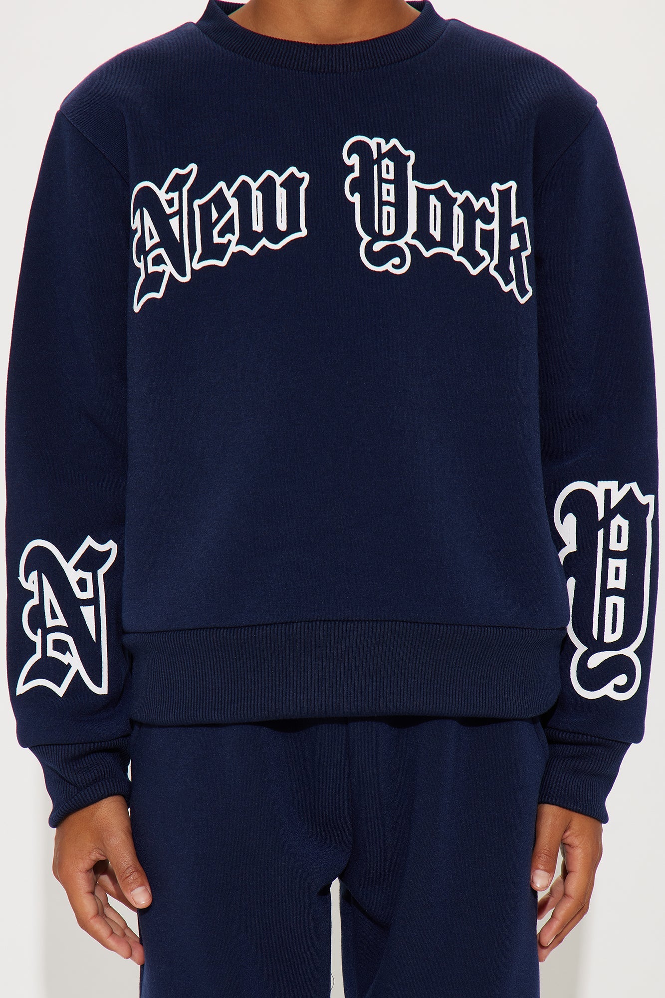 Mini New York State Of Mind Sweatshirt And Jogger Pant Set - Navy