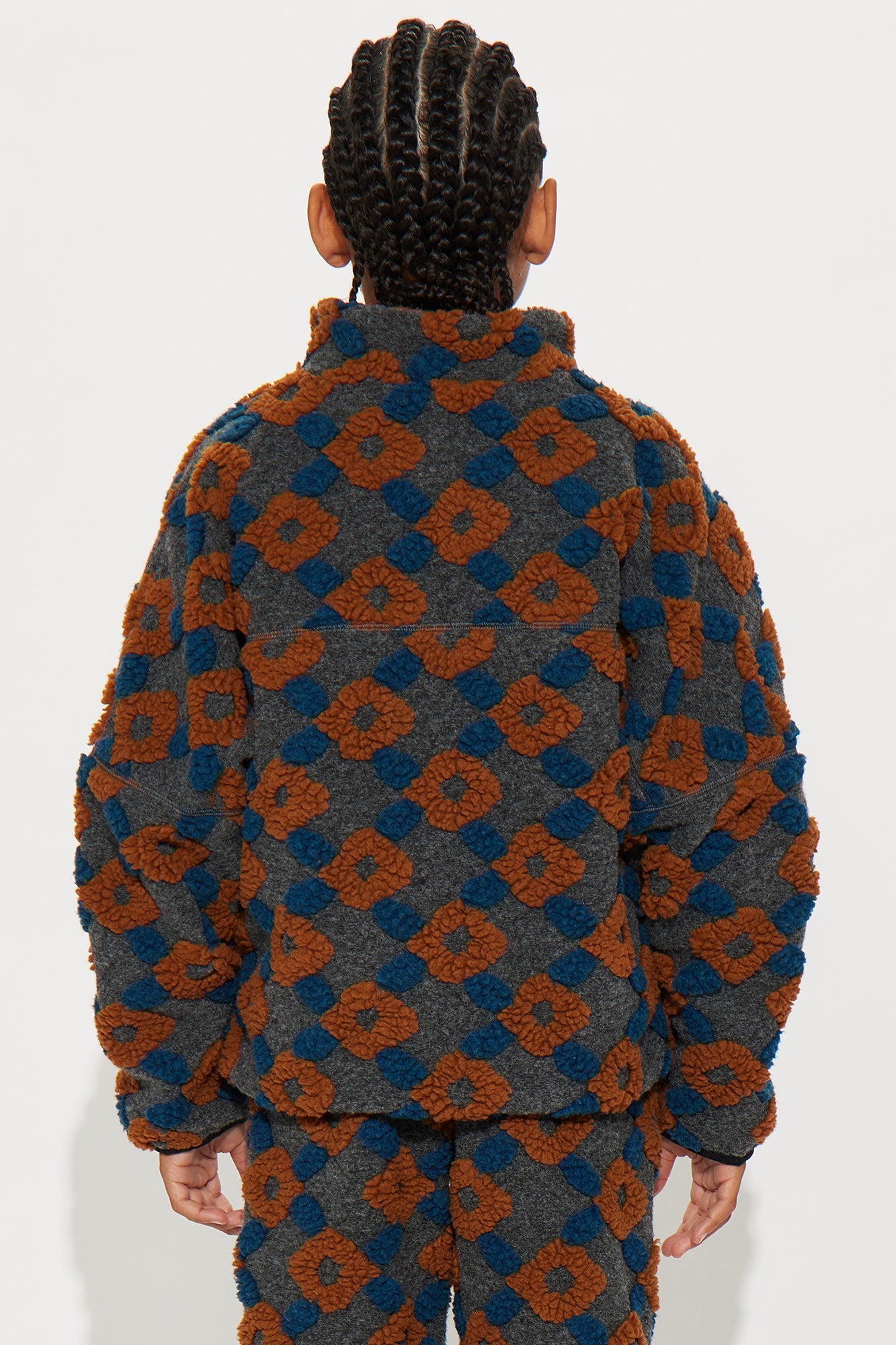 Mini Oversized Floral Sherpa Zip Jacket - Grey