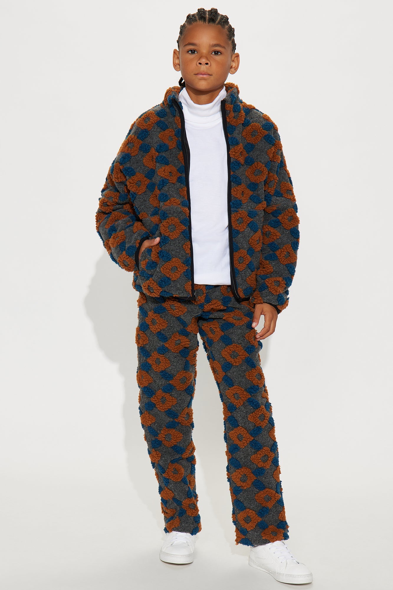 Mini Straight Floral Sherpa Pant - Grey