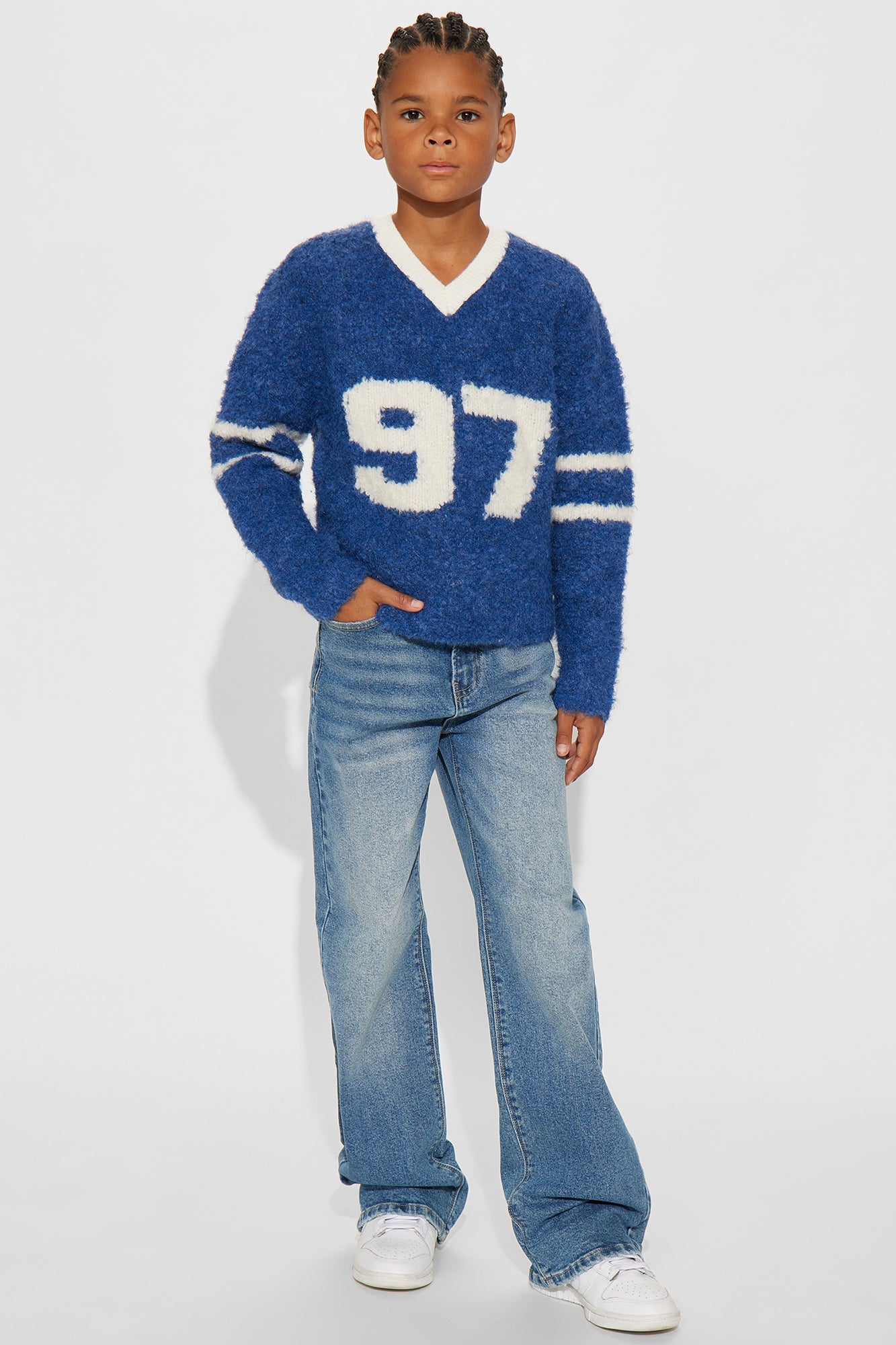 Mini Winning Team Fuzzy Knit - Blue/combo