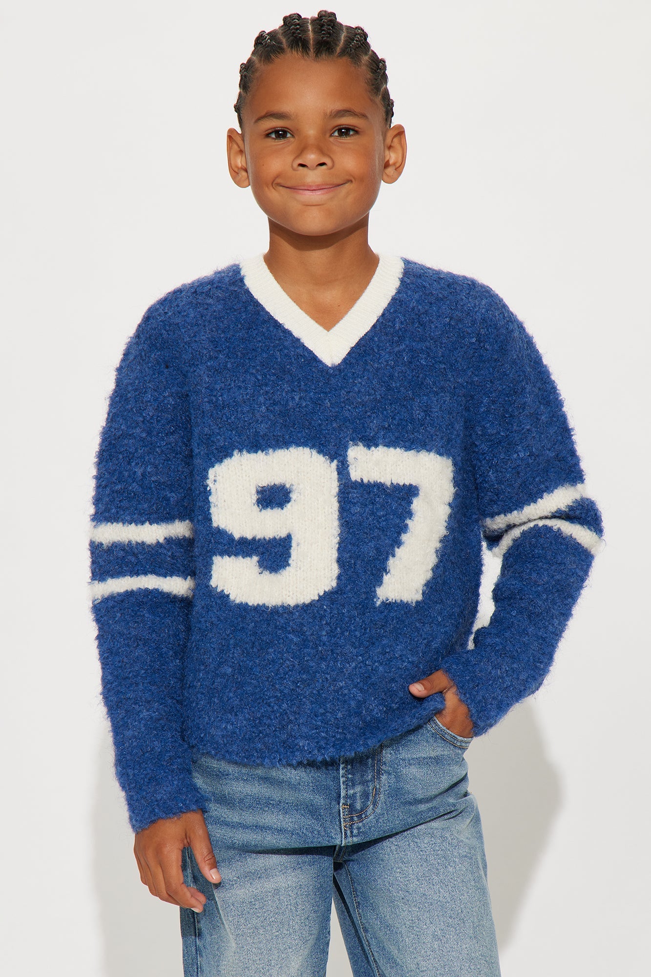 Mini Winning Team Fuzzy Knit - Blue/combo