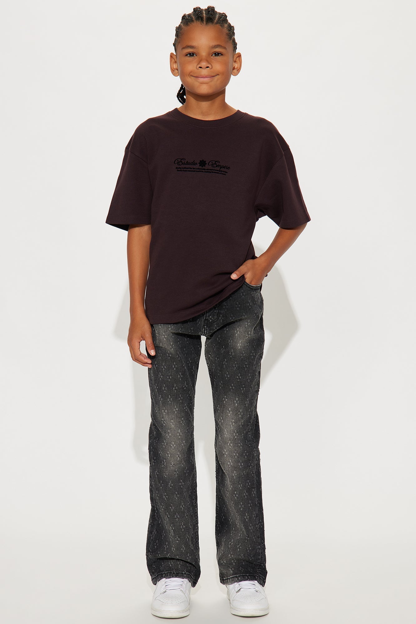 Mini Drilled Slim Stacked Flare Jeans - Black Wash