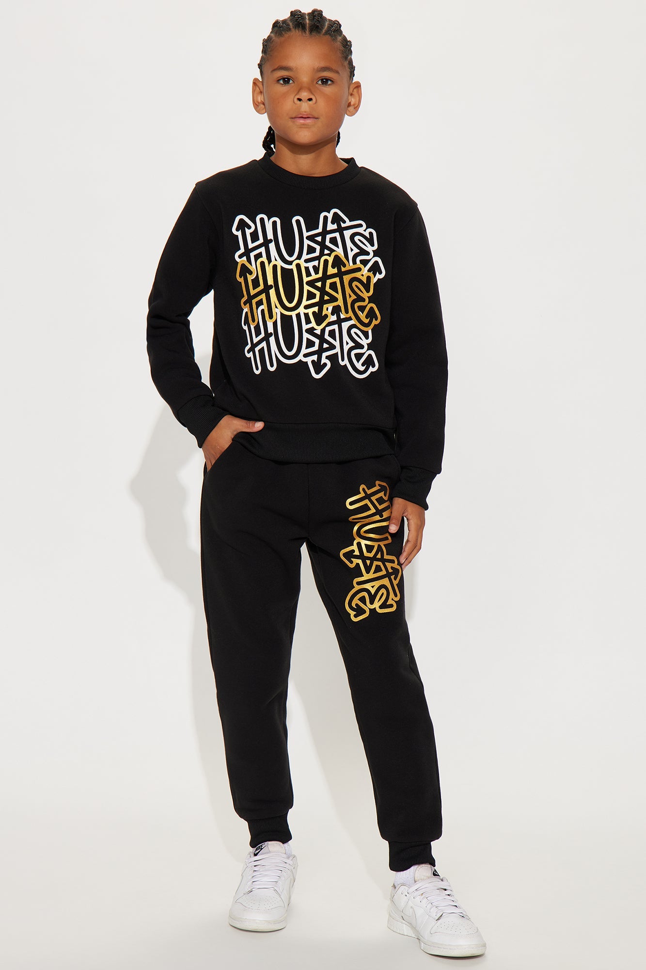Mini Keep Hustling Sweatshirt And Jogger Pant Set - Black