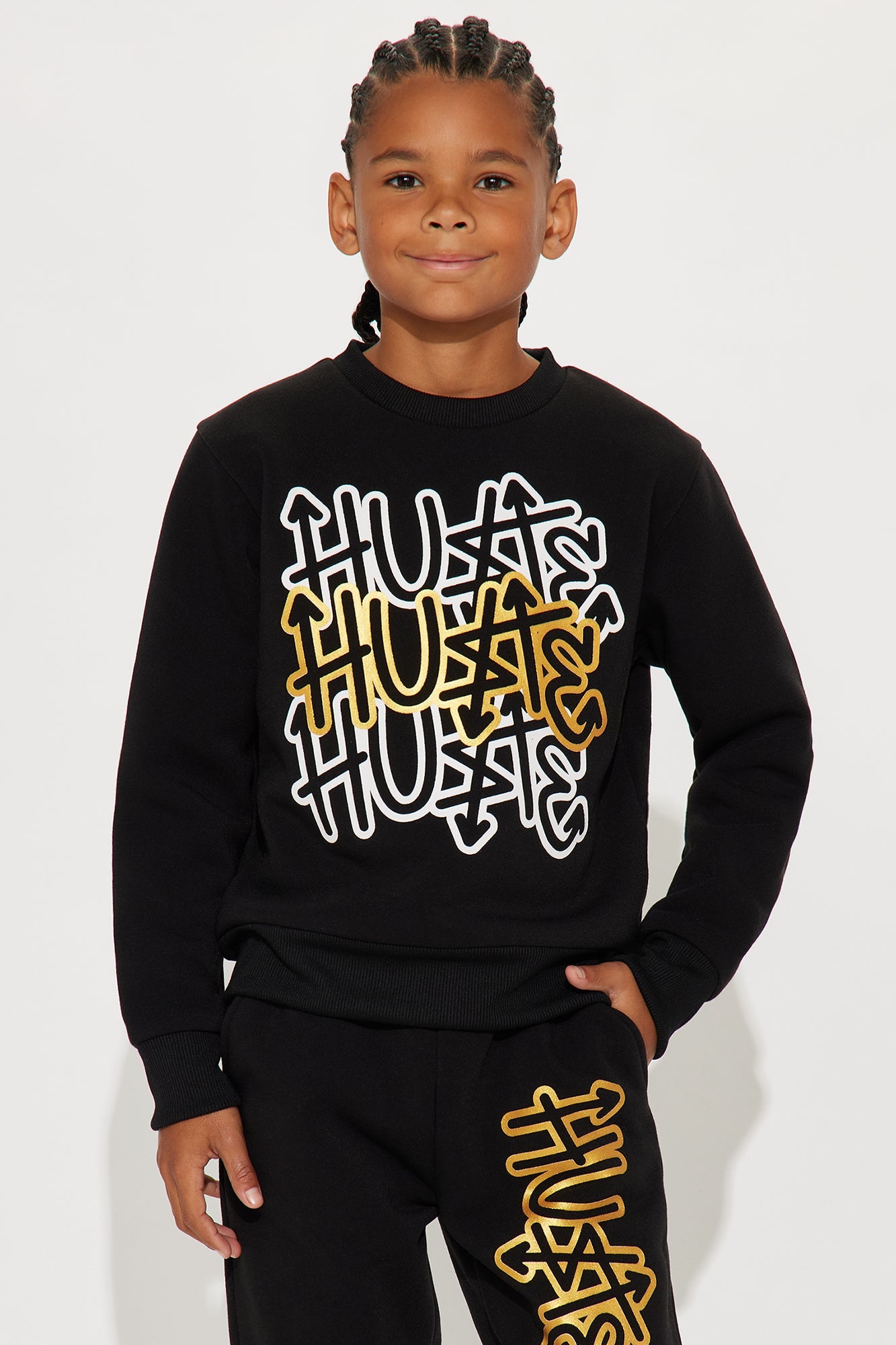 Mini Keep Hustling Sweatshirt And Jogger Pant Set - Black