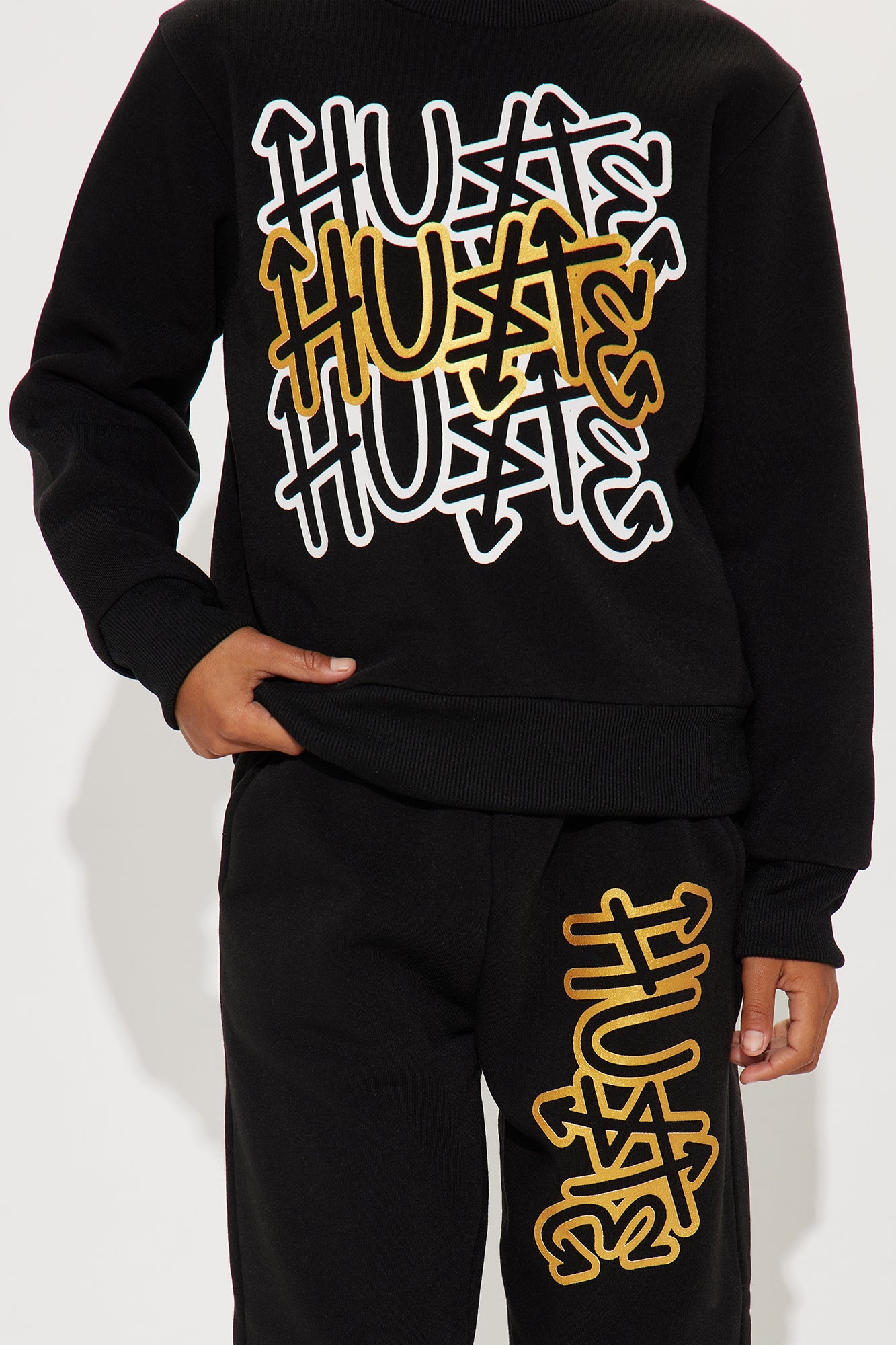 Mini Keep Hustling Sweatshirt And Jogger Pant Set - Black