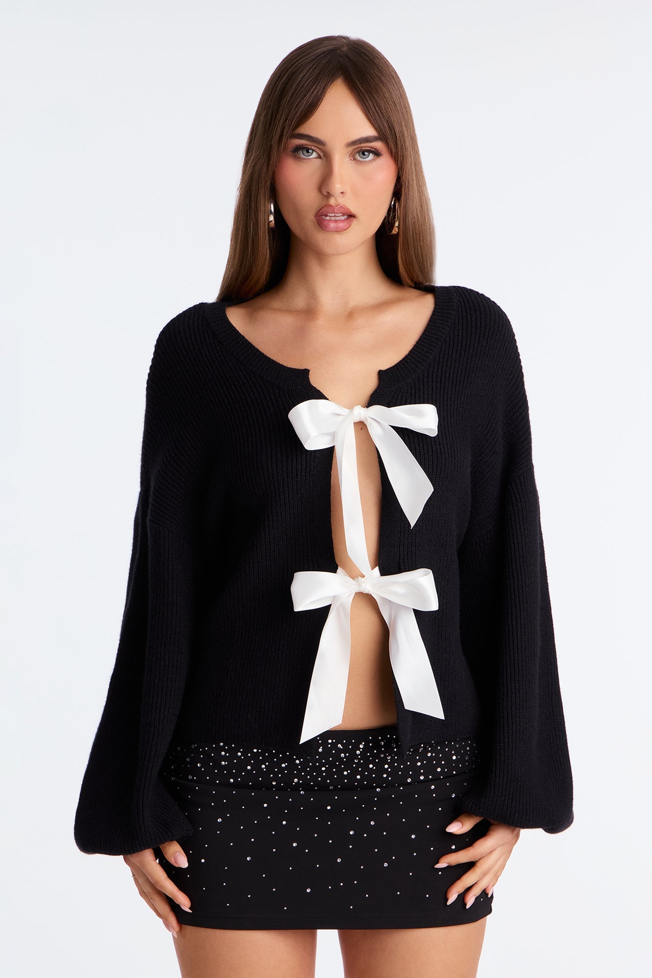 Tie Me Down Cardigan Sweater - Black