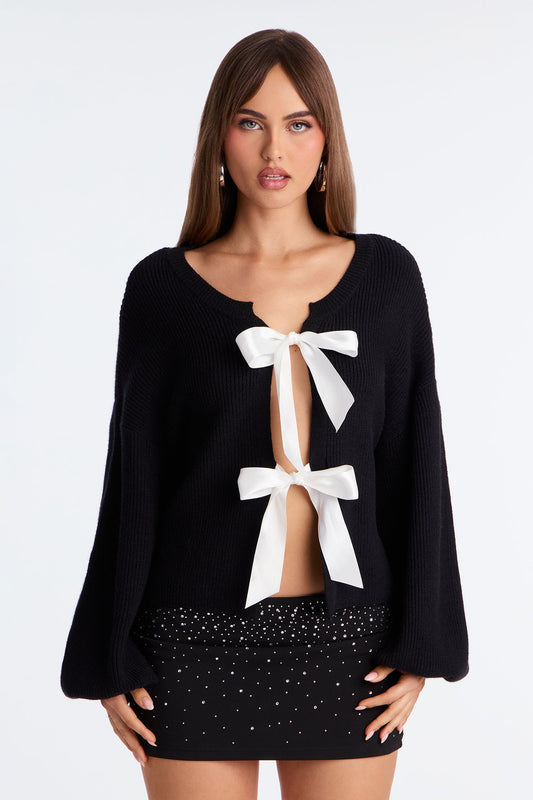 Tie Me Down Cardigan Sweater - Black