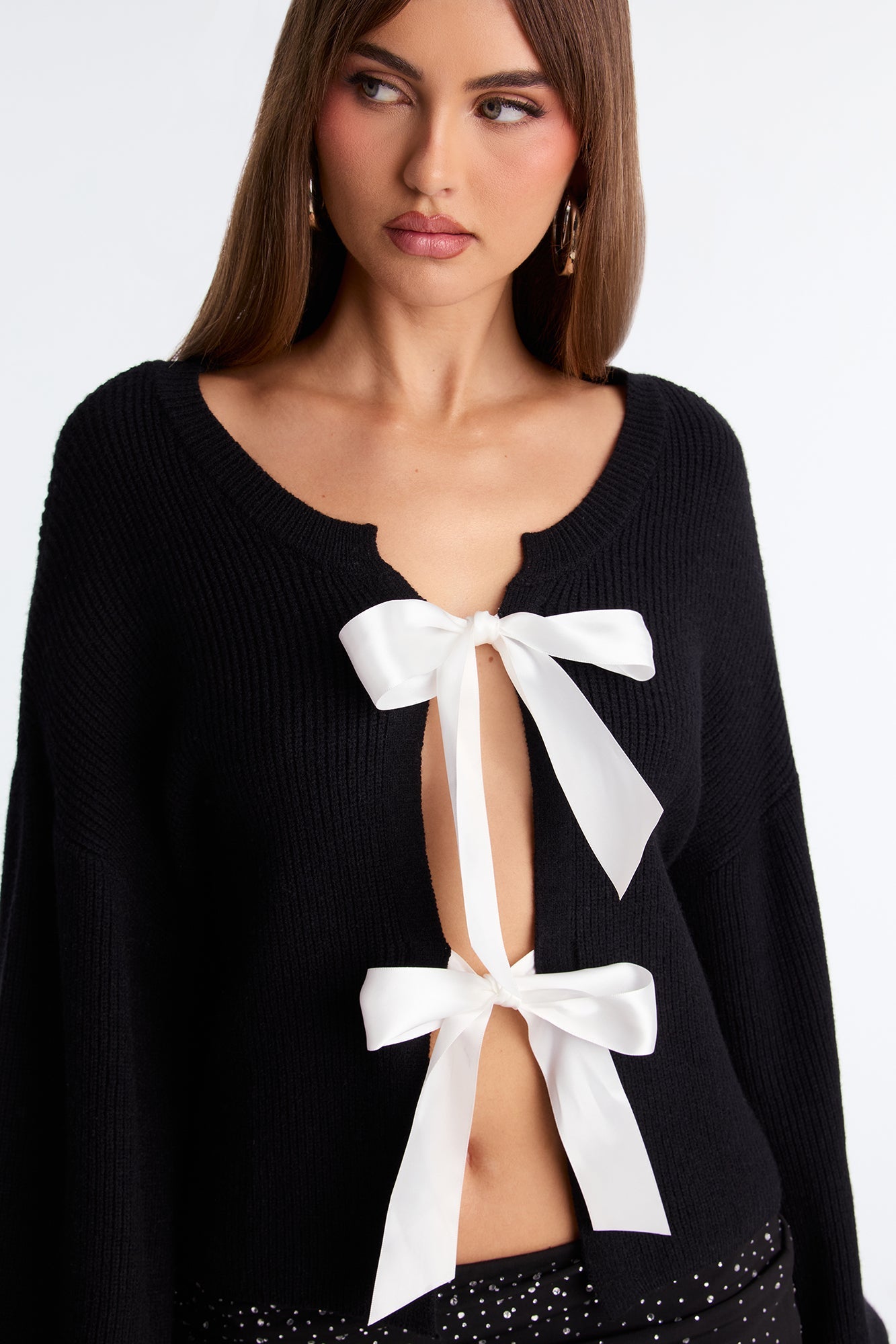 Tie Me Down Cardigan Sweater - Black
