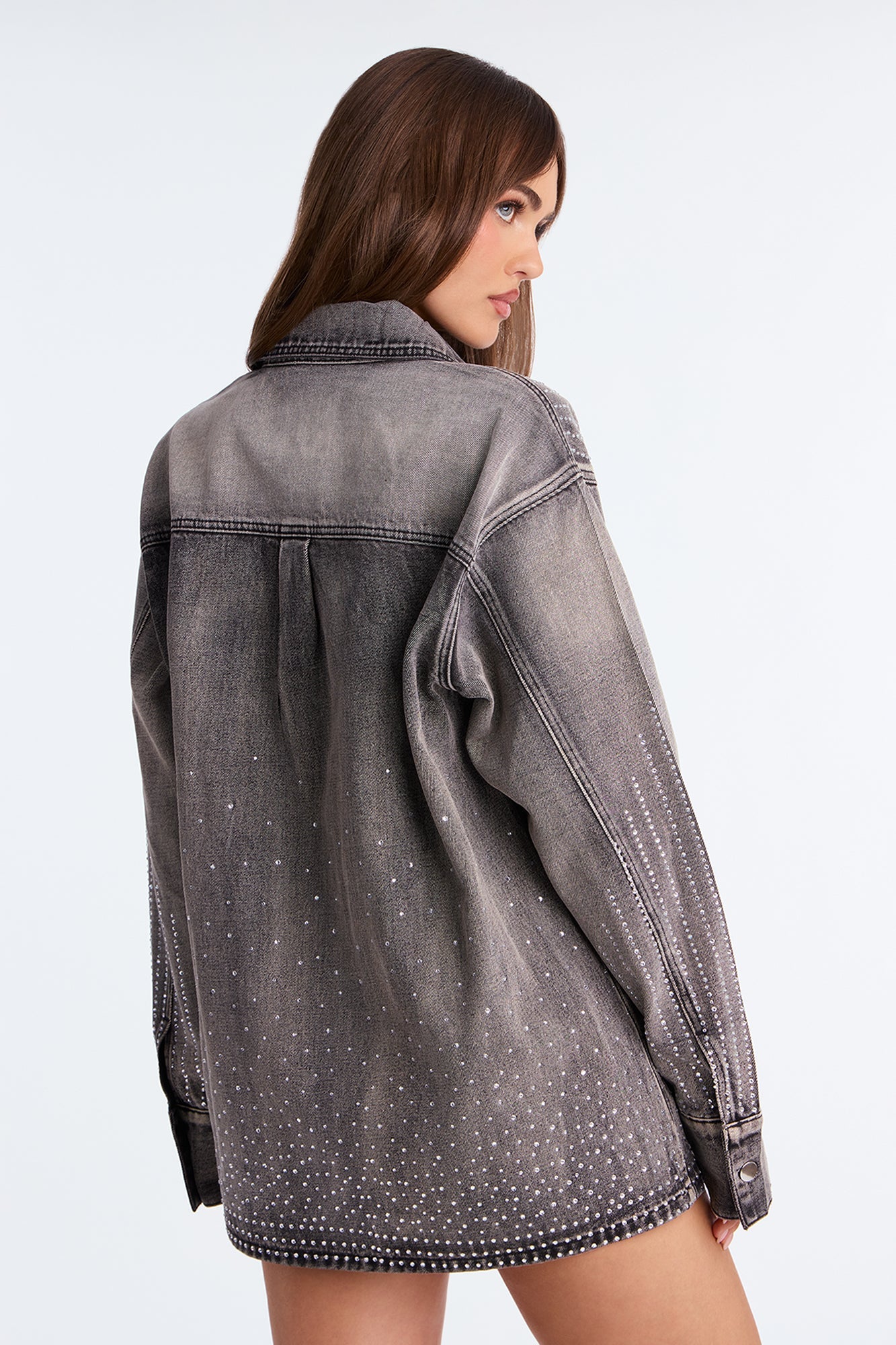 Chasing A Dream Embellished Denim Shacket - Grey
