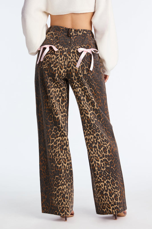 Put A Bow On It Leopard Print Pants 33″ - Leopard