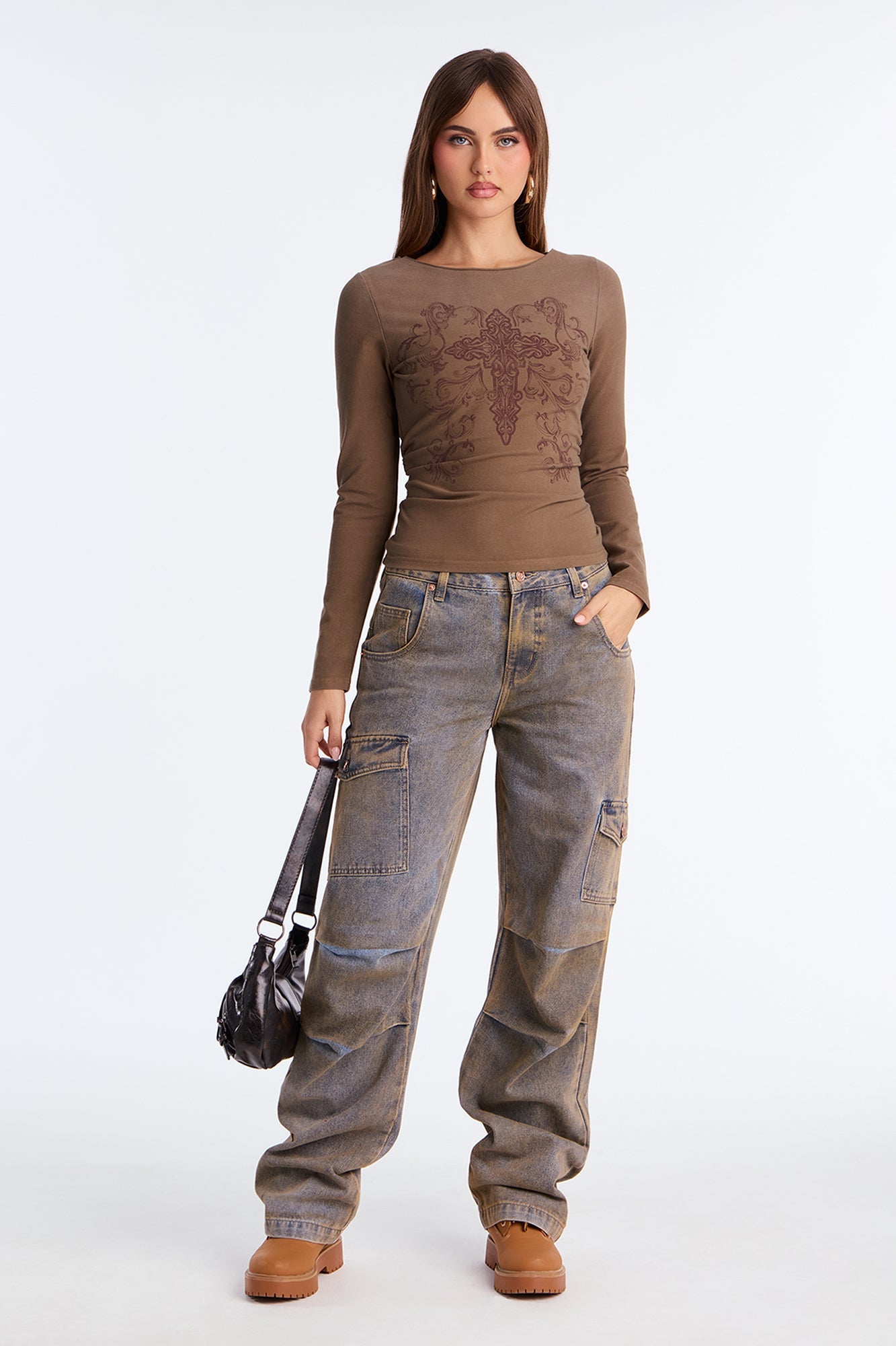 Holy Revival Ombre Long Sleeve Top - Brown