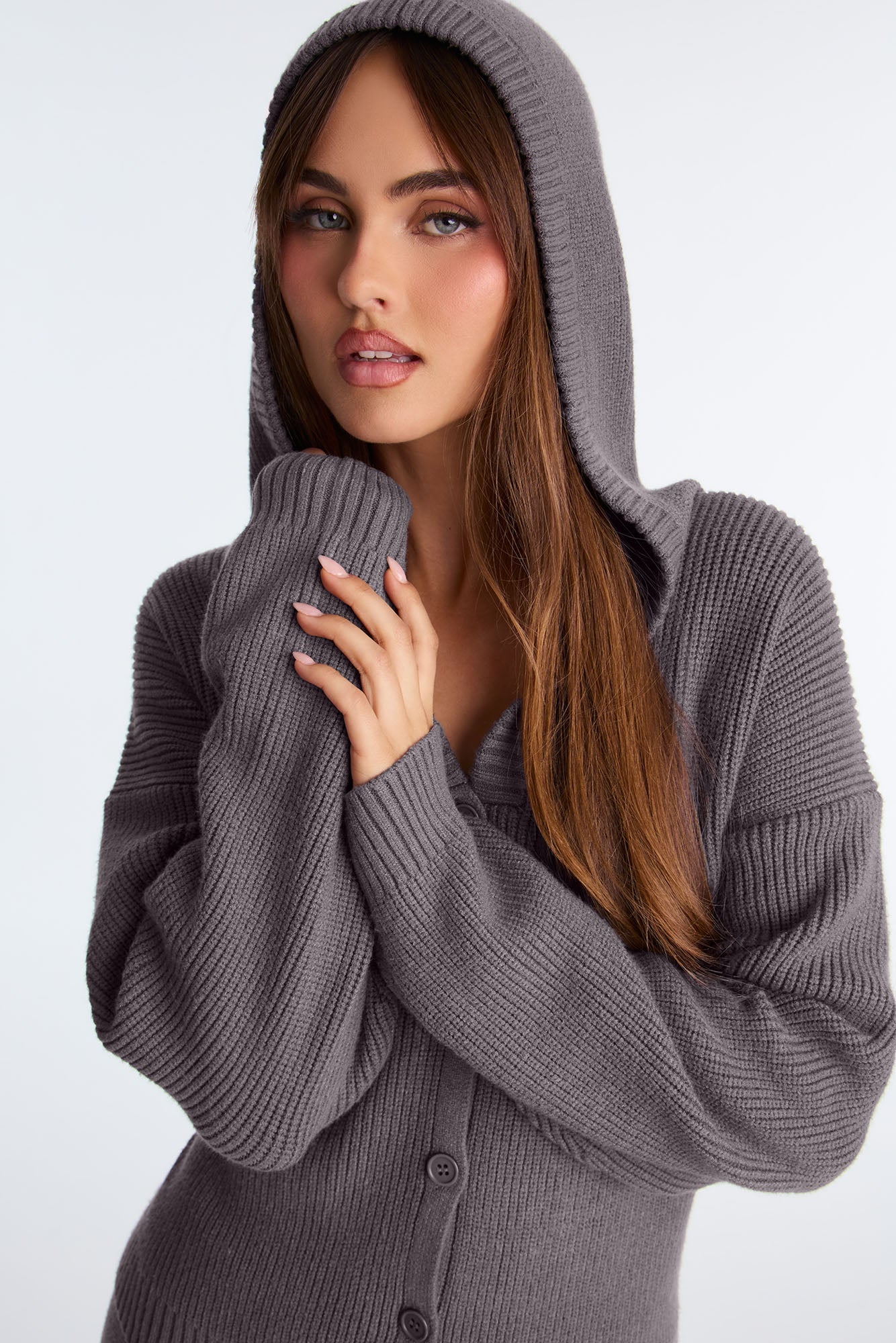 Hazel Hooded Sweater Wide Leg Pant Set - Grey