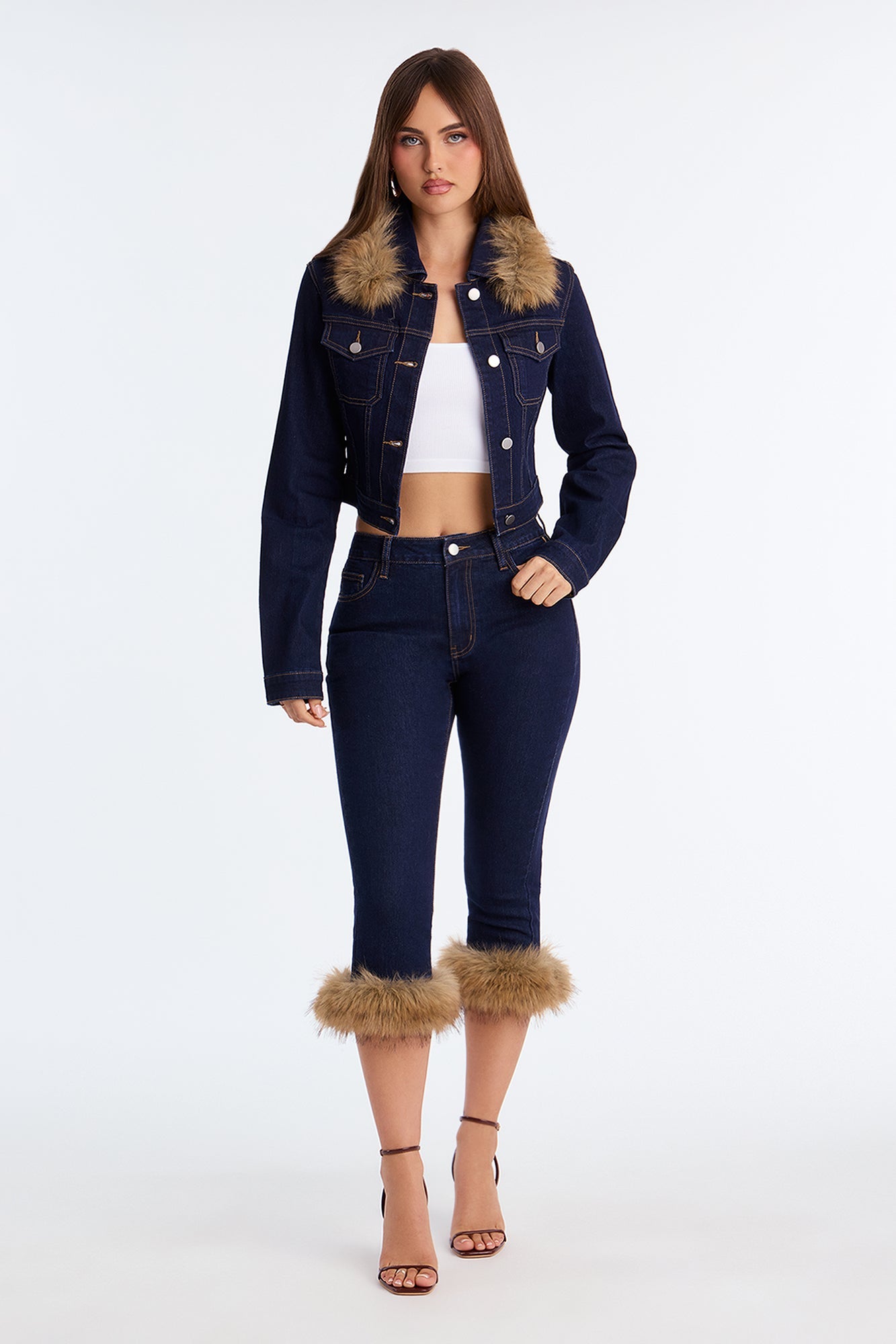 Bitter Queen Faux Fur Denim Jacket - Dark Denim