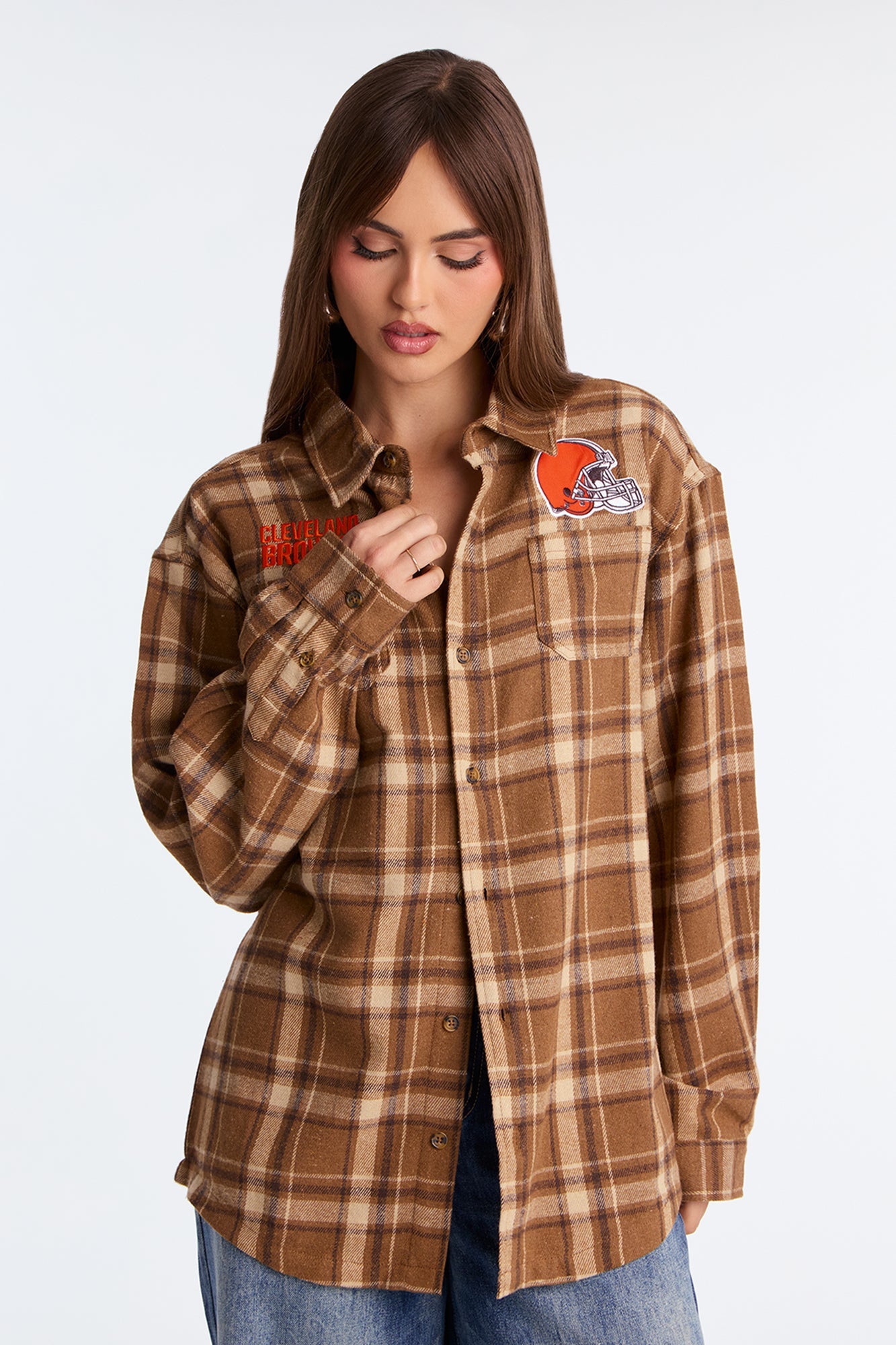 NFL Cleveland Browns Plaid Flannel - Brown/combo