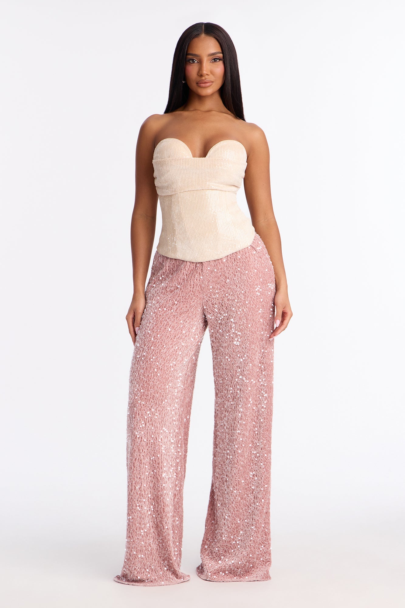 Aria Sequin Wide Leg Pant 32″ - Pink