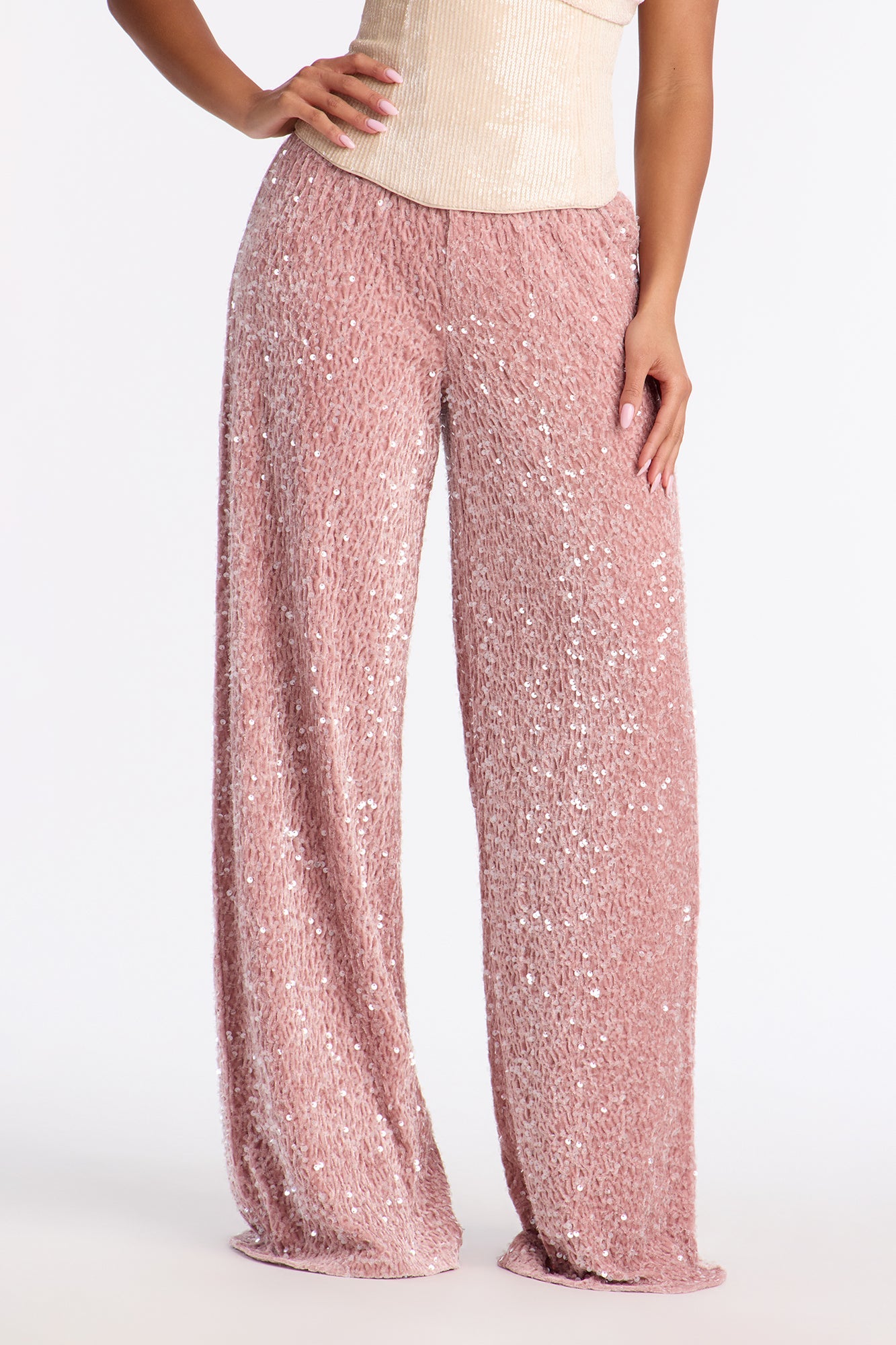 Aria Sequin Wide Leg Pant 32″ - Pink