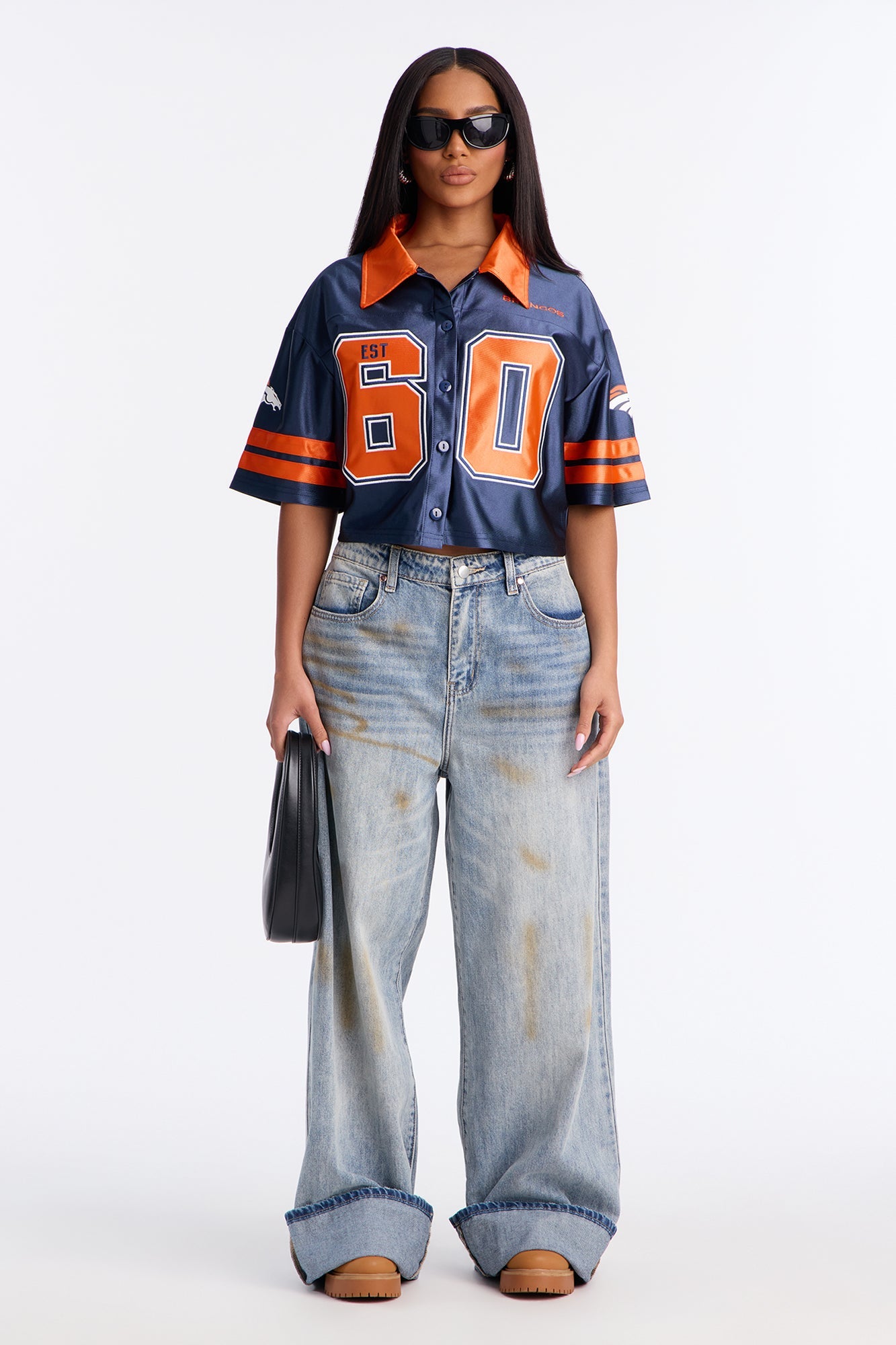 NFL Denver Broncos Cropped Shirt - Navy/combo