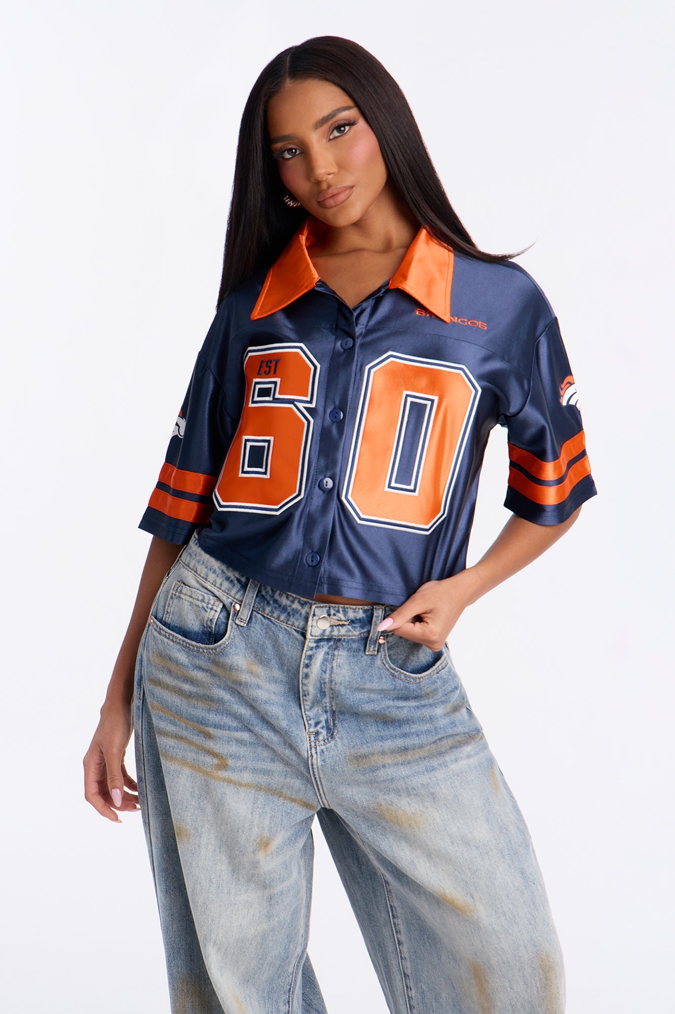 NFL Denver Broncos Cropped Shirt - Navy/combo