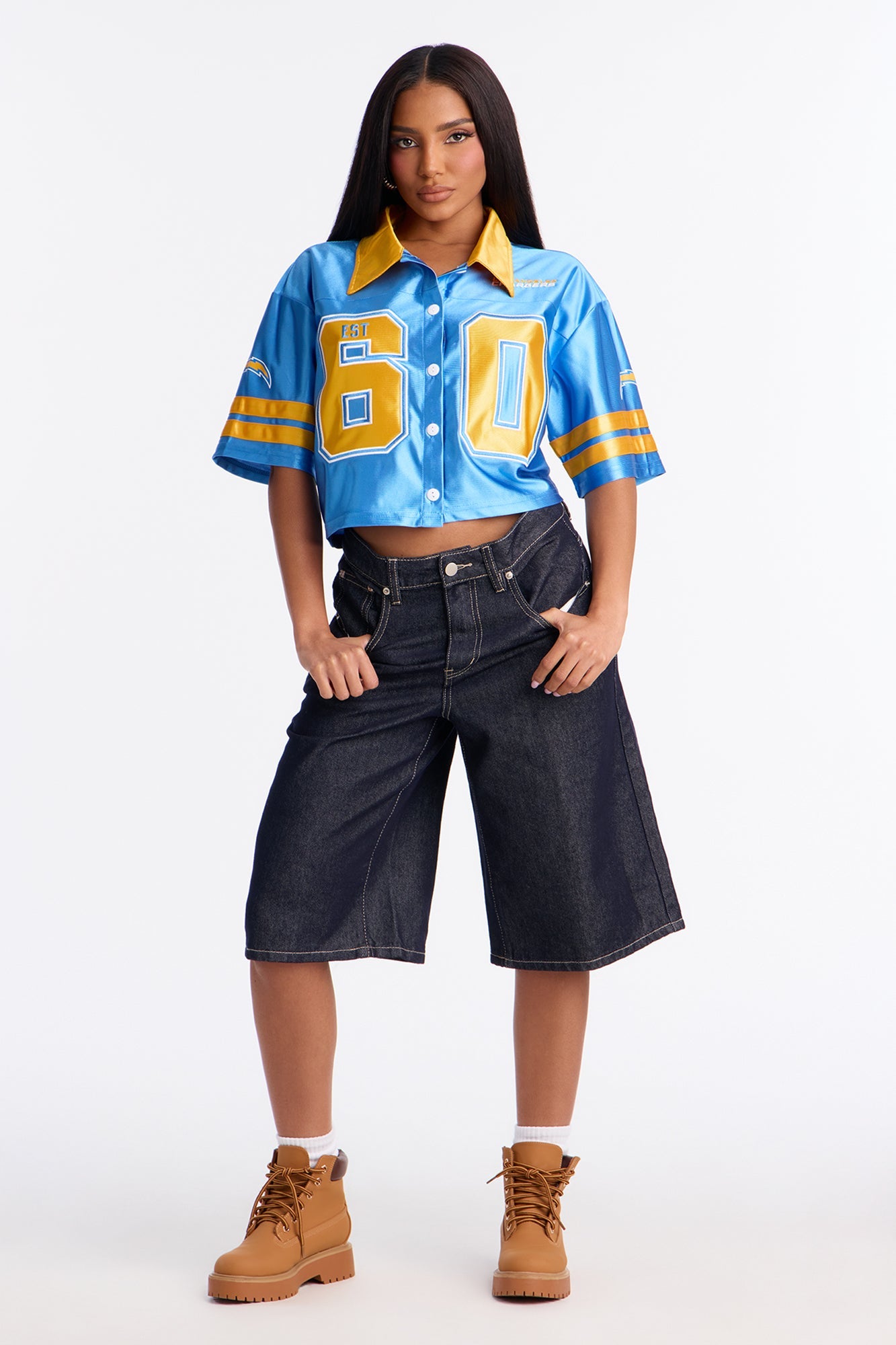 NFL LA Chargers Cropped Shirt - Blue/combo