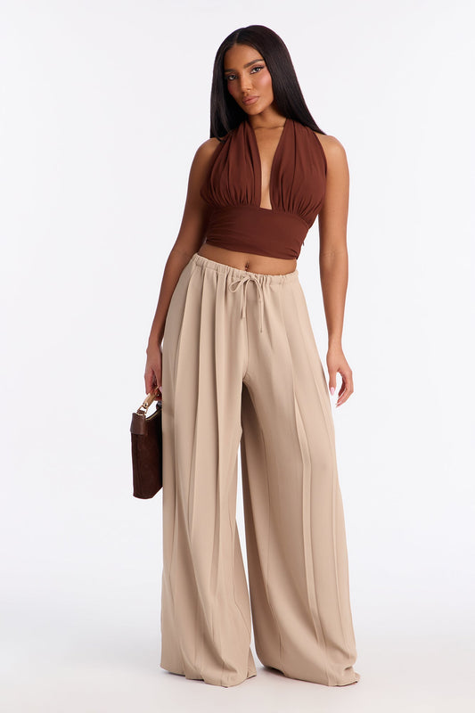 Cara Mid Rise Wide Leg Pant 32″ - Taupe