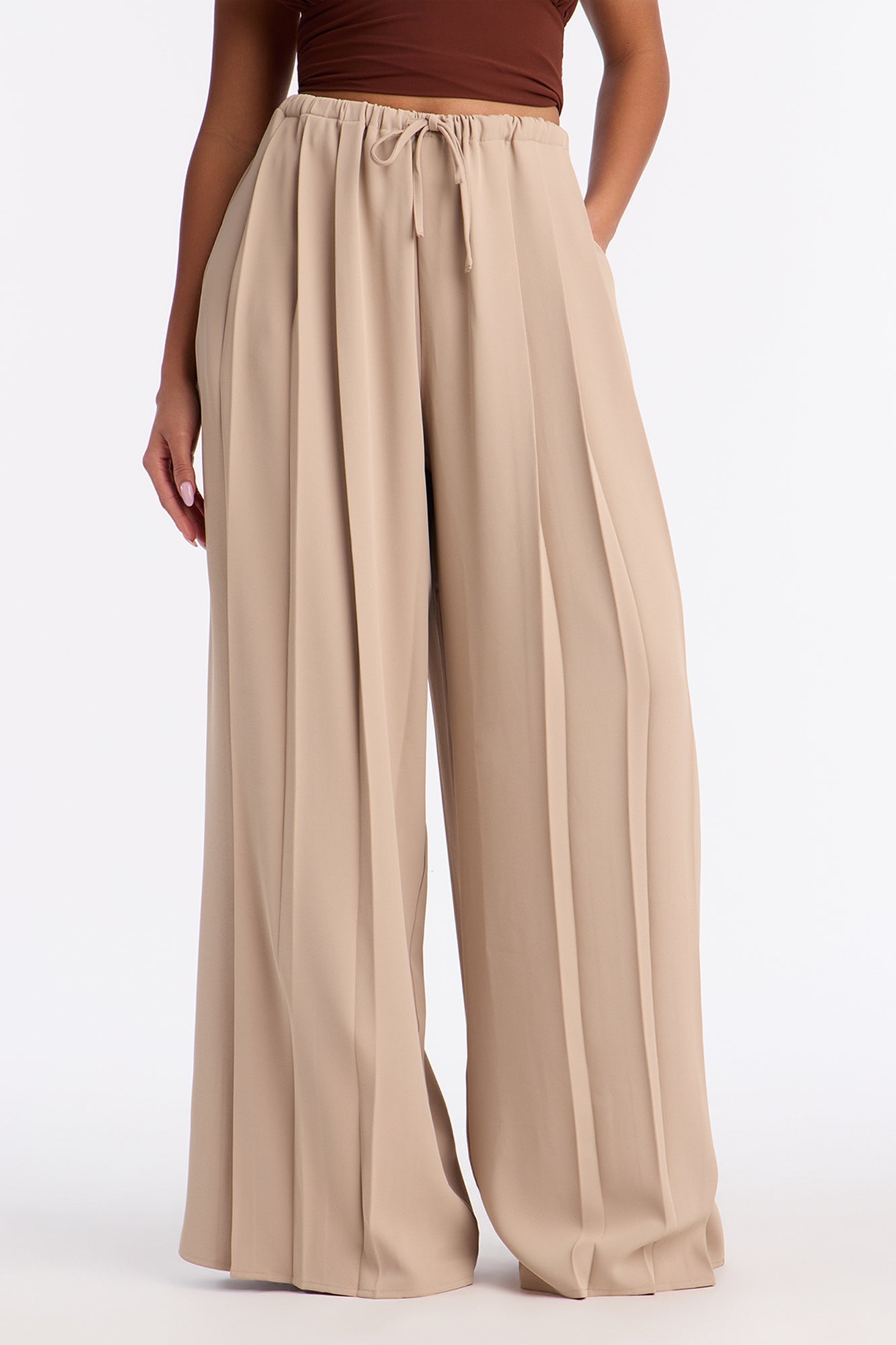 Cara Mid Rise Wide Leg Pant 32″ - Taupe