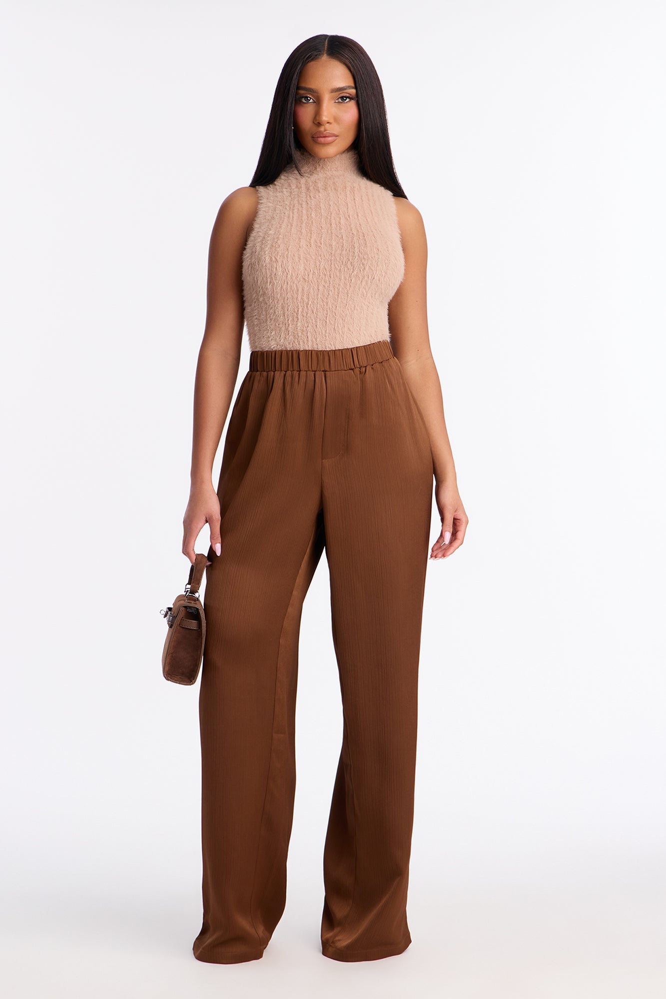 Daphina Satin Pull On Pant - Chocolate