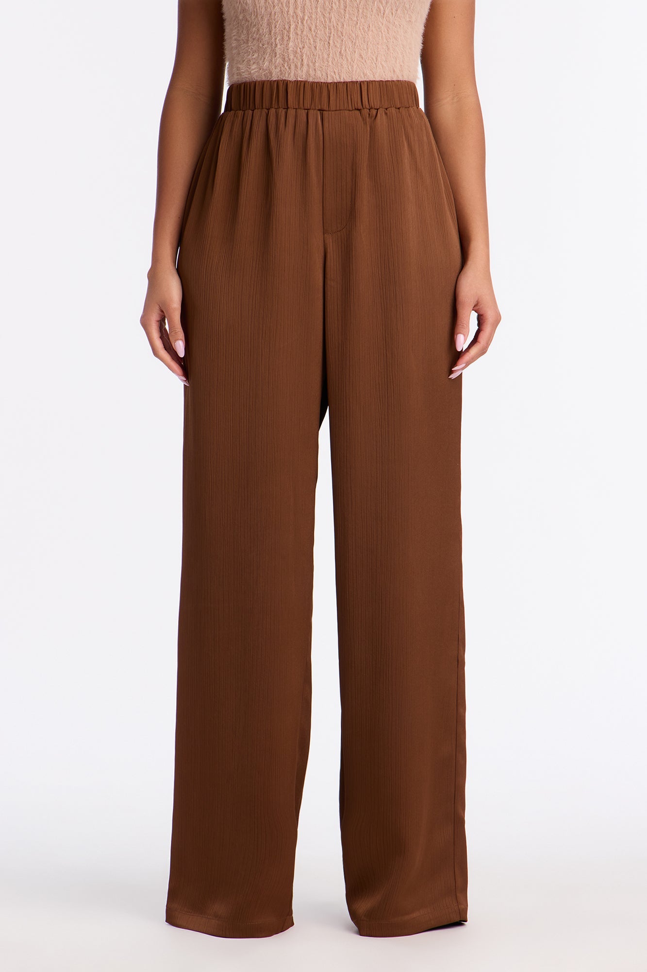 Daphina Satin Pull On Pant - Chocolate