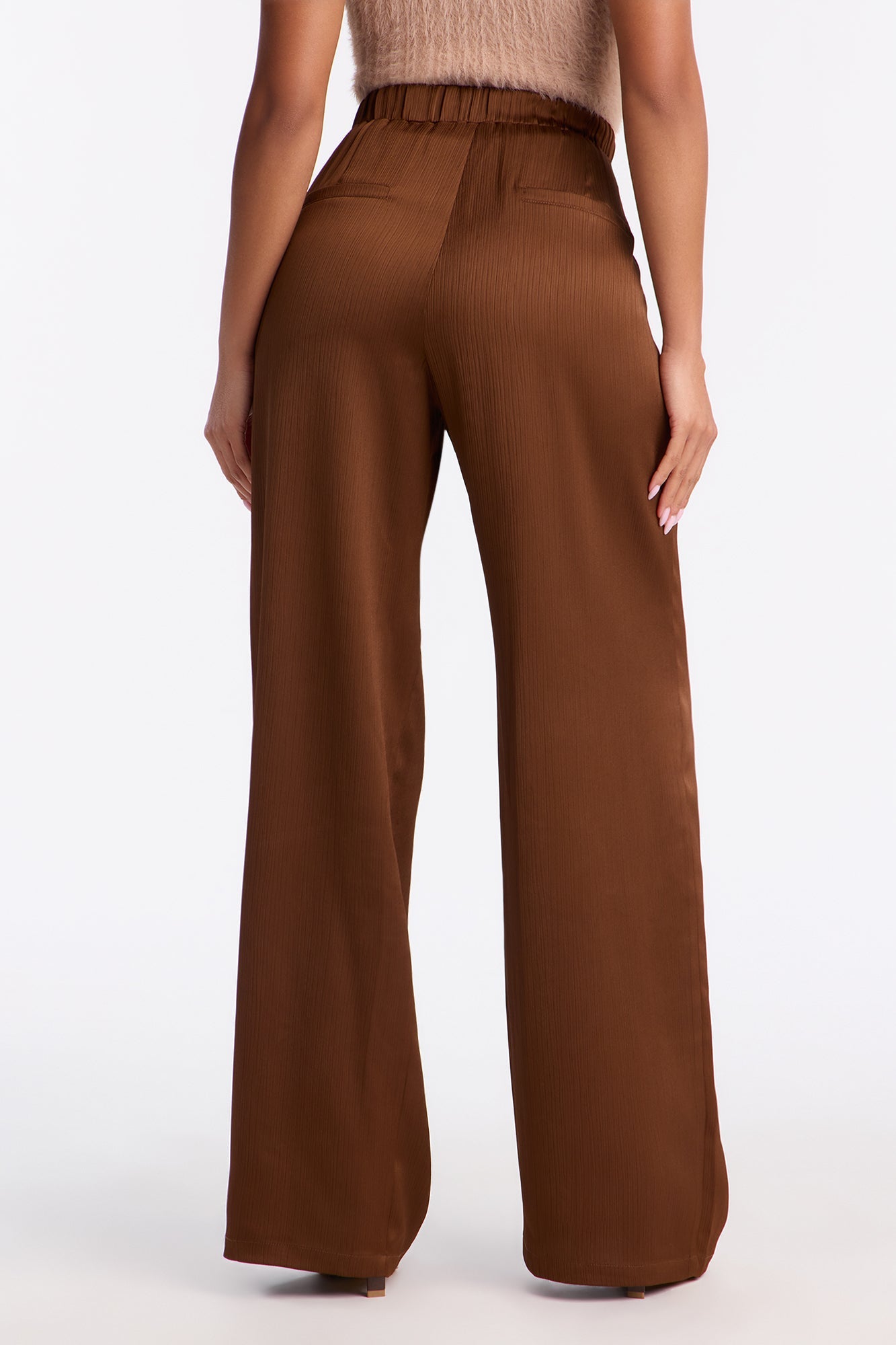 Daphina Satin Pull On Pant - Chocolate