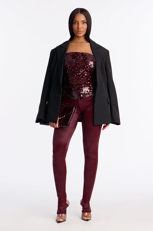 Celestial Aura Mid Rise Lurex Footed Legging - Burgundy