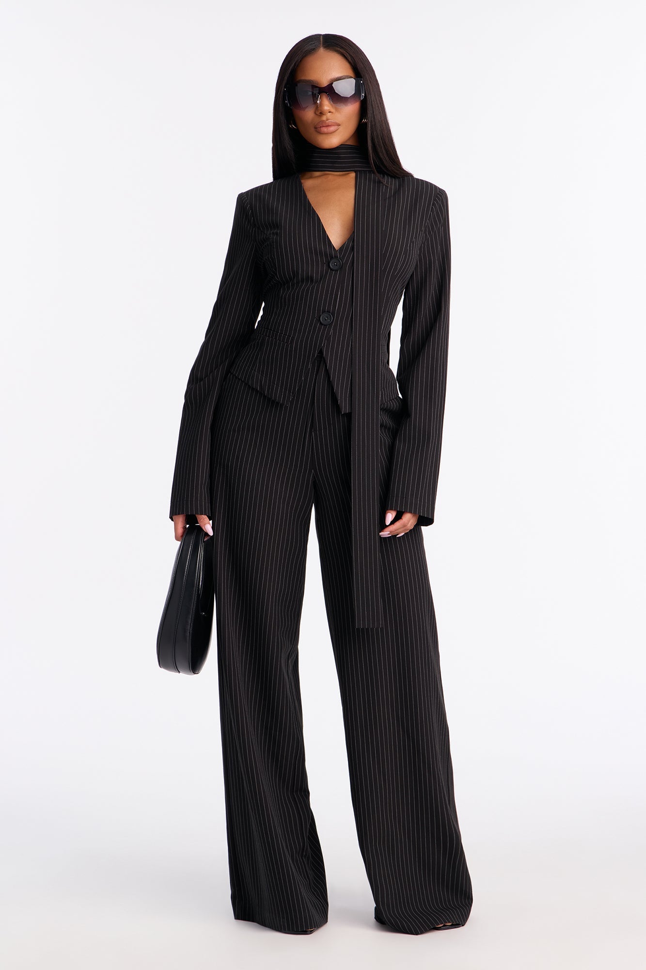 Baldwin Blazer Scarf Pant Set - Black/White