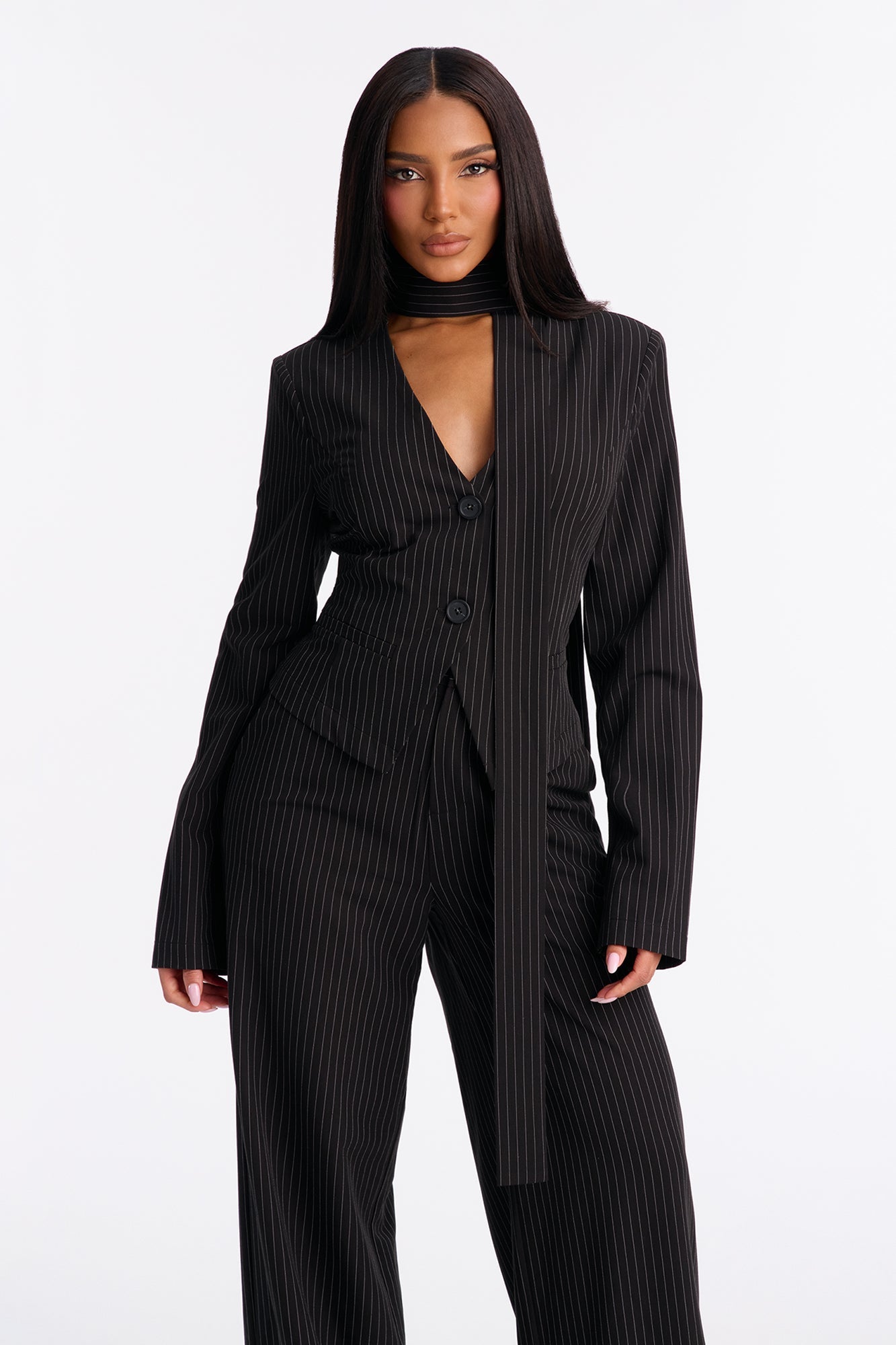 Baldwin Blazer Scarf Pant Set - Black/White