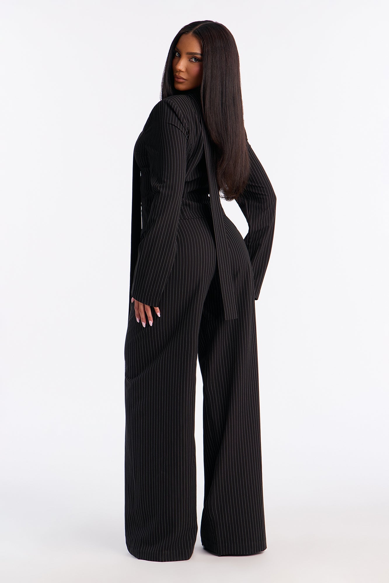 Baldwin Blazer Scarf Pant Set - Black/White