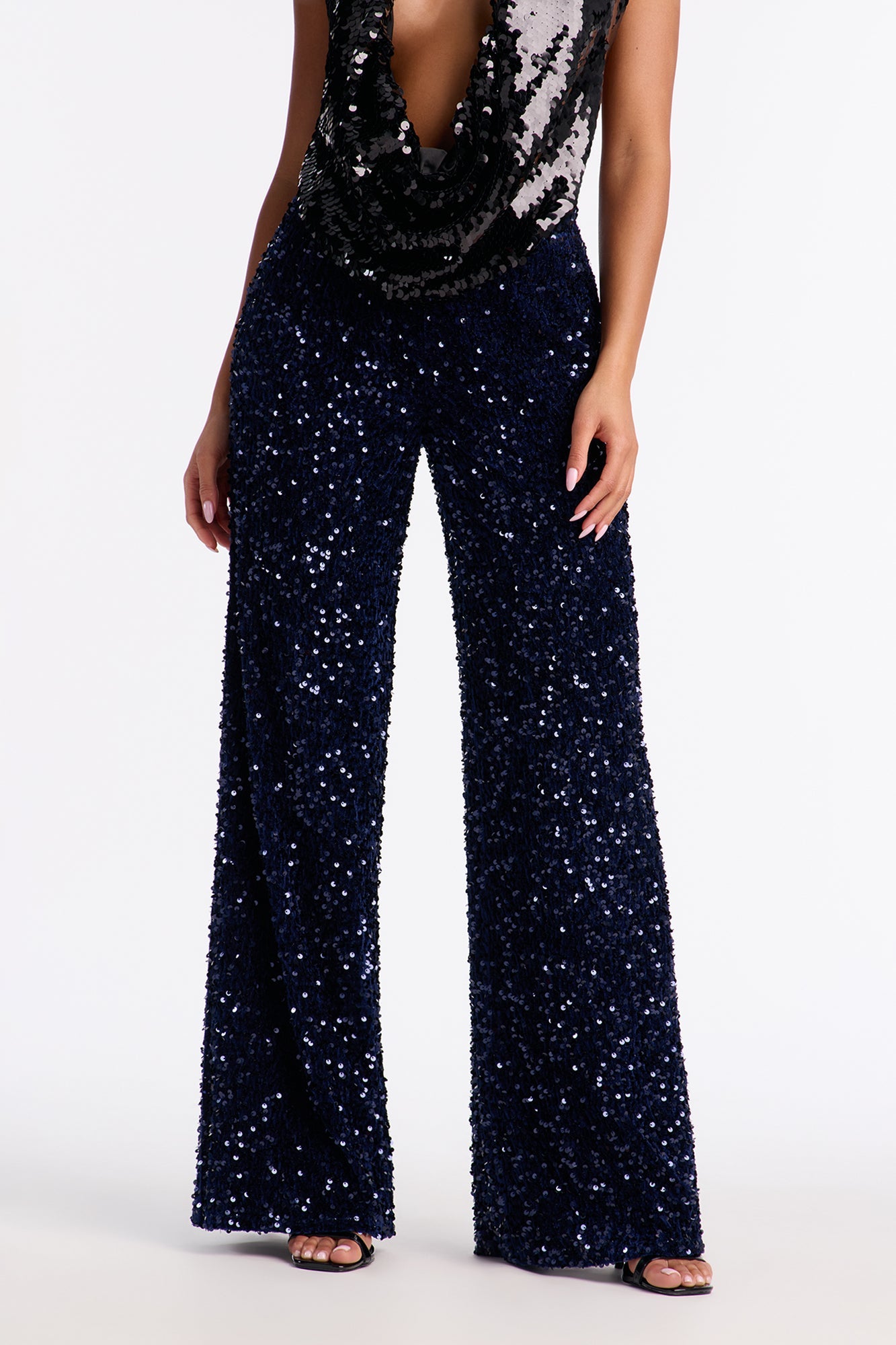 Aria Sequin Wide Leg Pant 32″ - Midnight Blue
