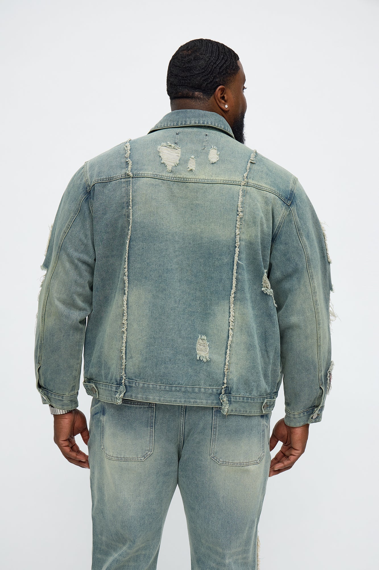 Holy Windows Patched Distressed Denim Trucker Jacket - Vintage Blue Wash
