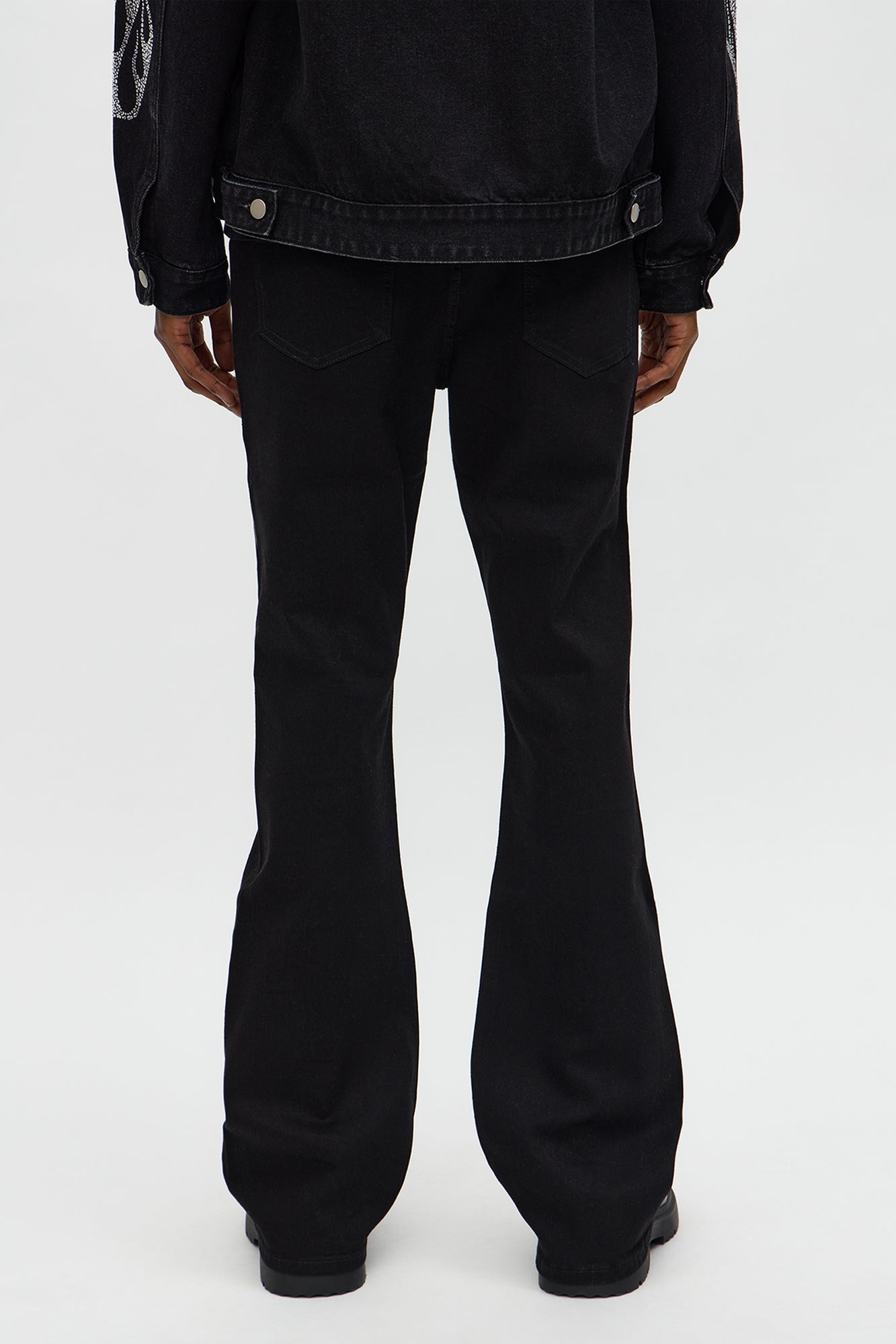 Stacked Skinny Flare Skulls Jeweled Distressed Jean - Black