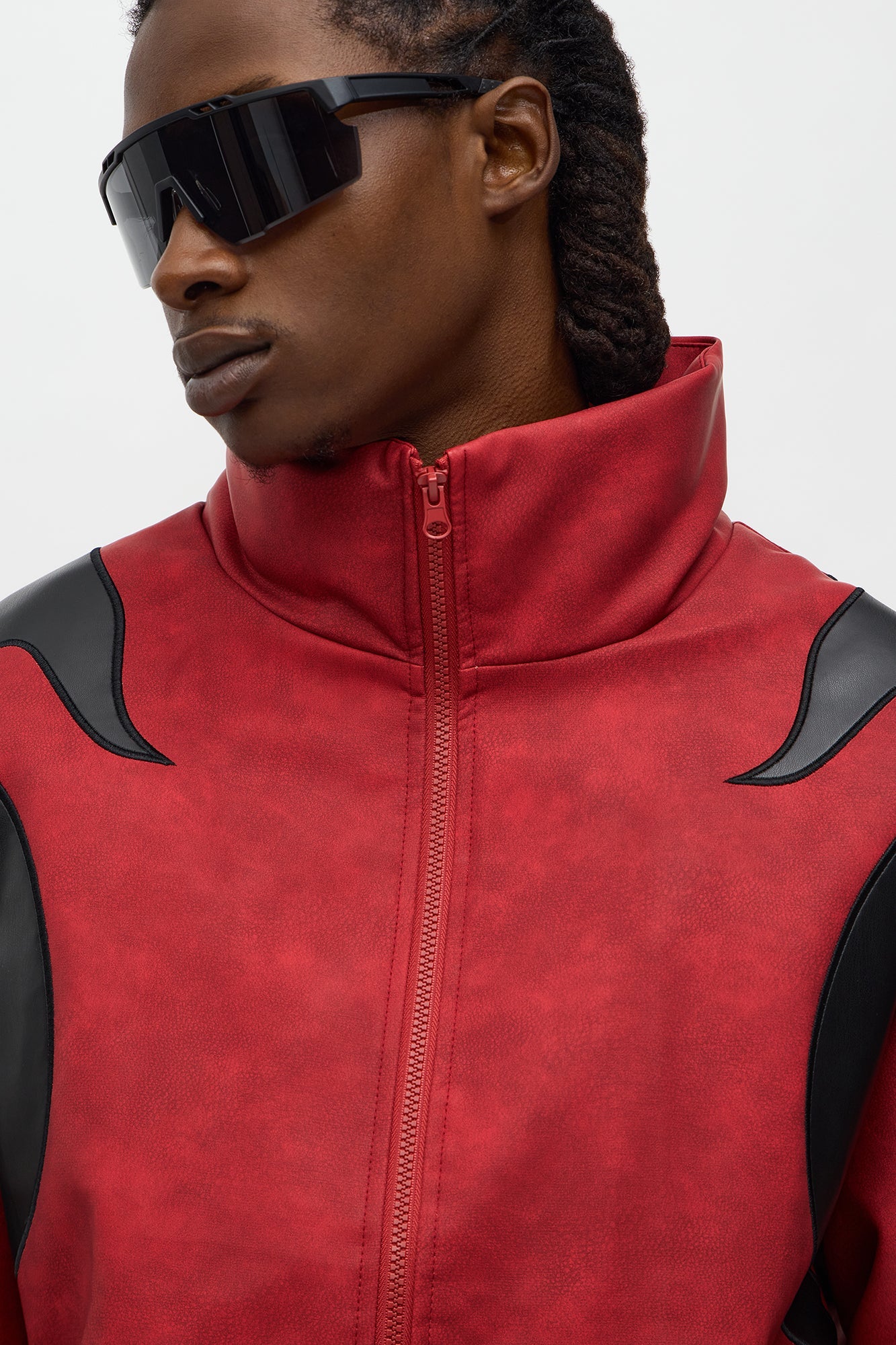 Up In Flames Faux Leather Puffer Jacket - Red/Black