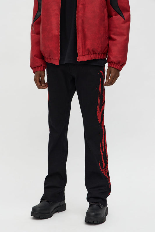 Stacked Skinny Flare Rockstar Life Jewel Pant - Black/Red