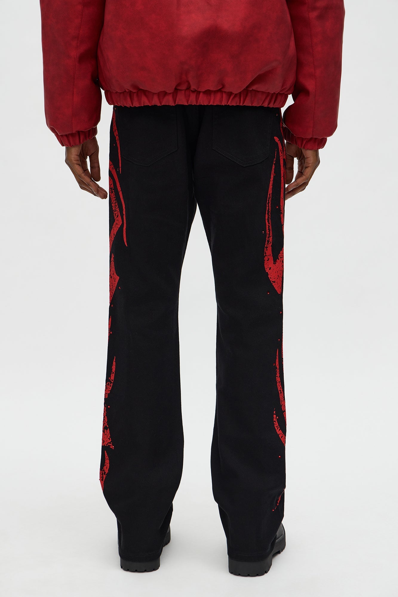 Stacked Skinny Flare Rockstar Life Jewel Pant - Black/Red