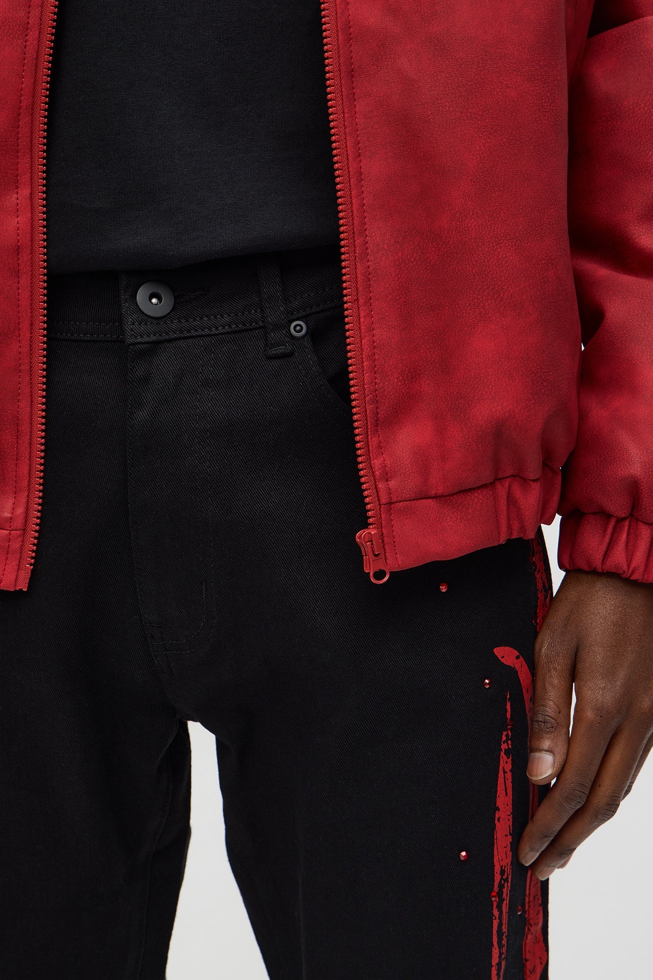 Stacked Skinny Flare Rockstar Life Jewel Pant - Black/Red