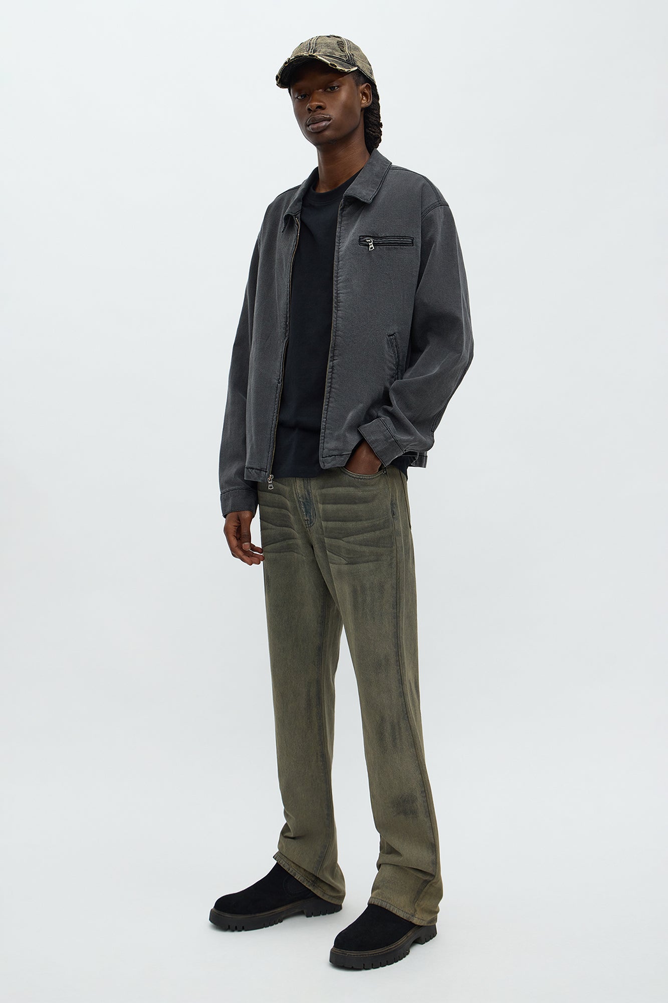 Stacked Slim Flare Dune Jean - Olive