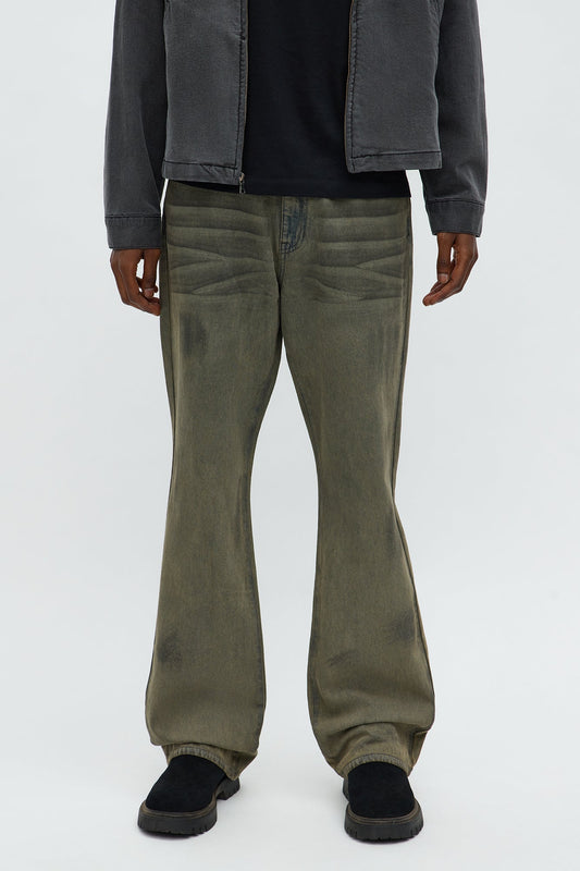 Stacked Slim Flare Dune Jean - Olive