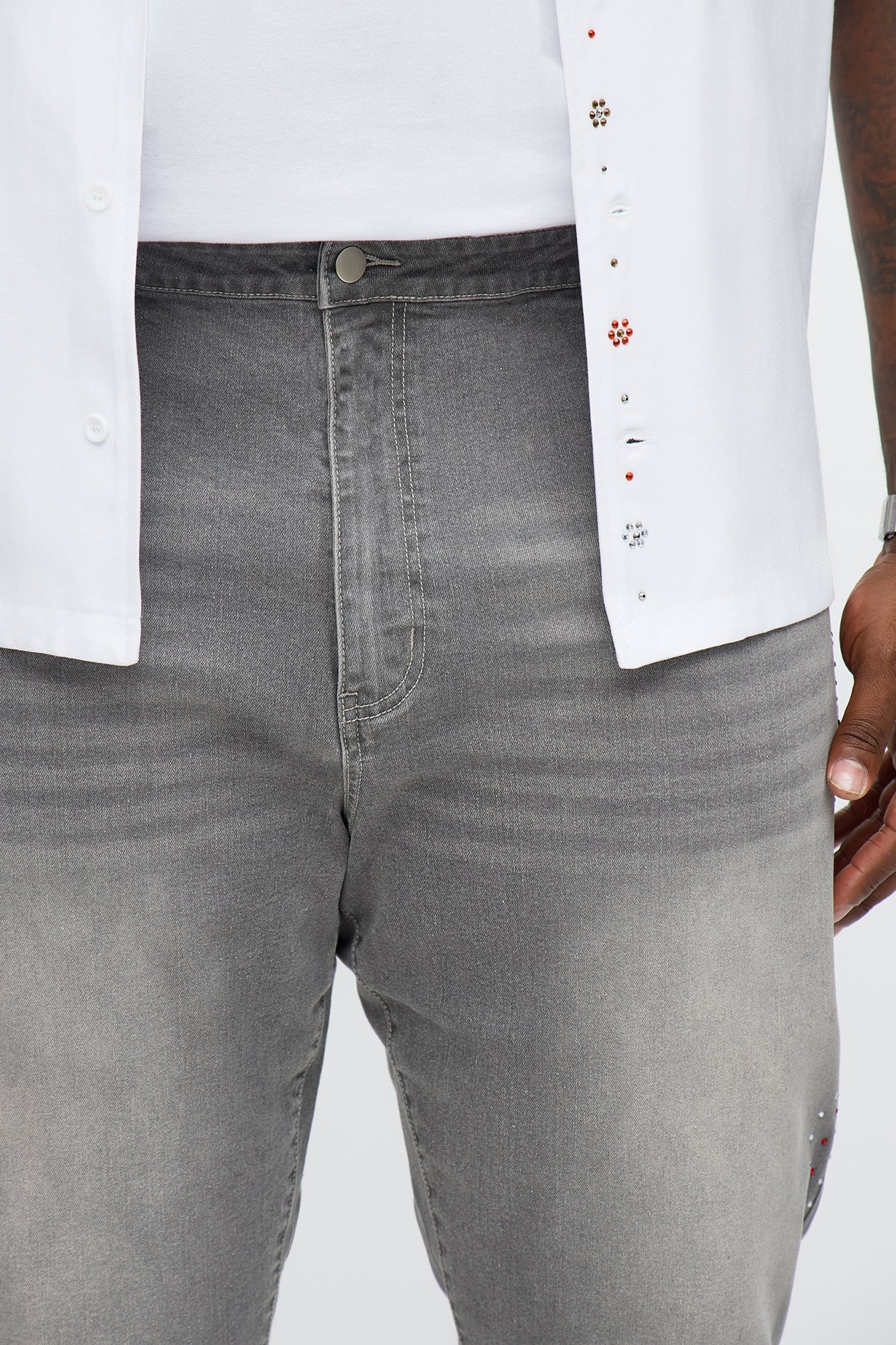 Slim Next Level Side Studded Jean - Grey
