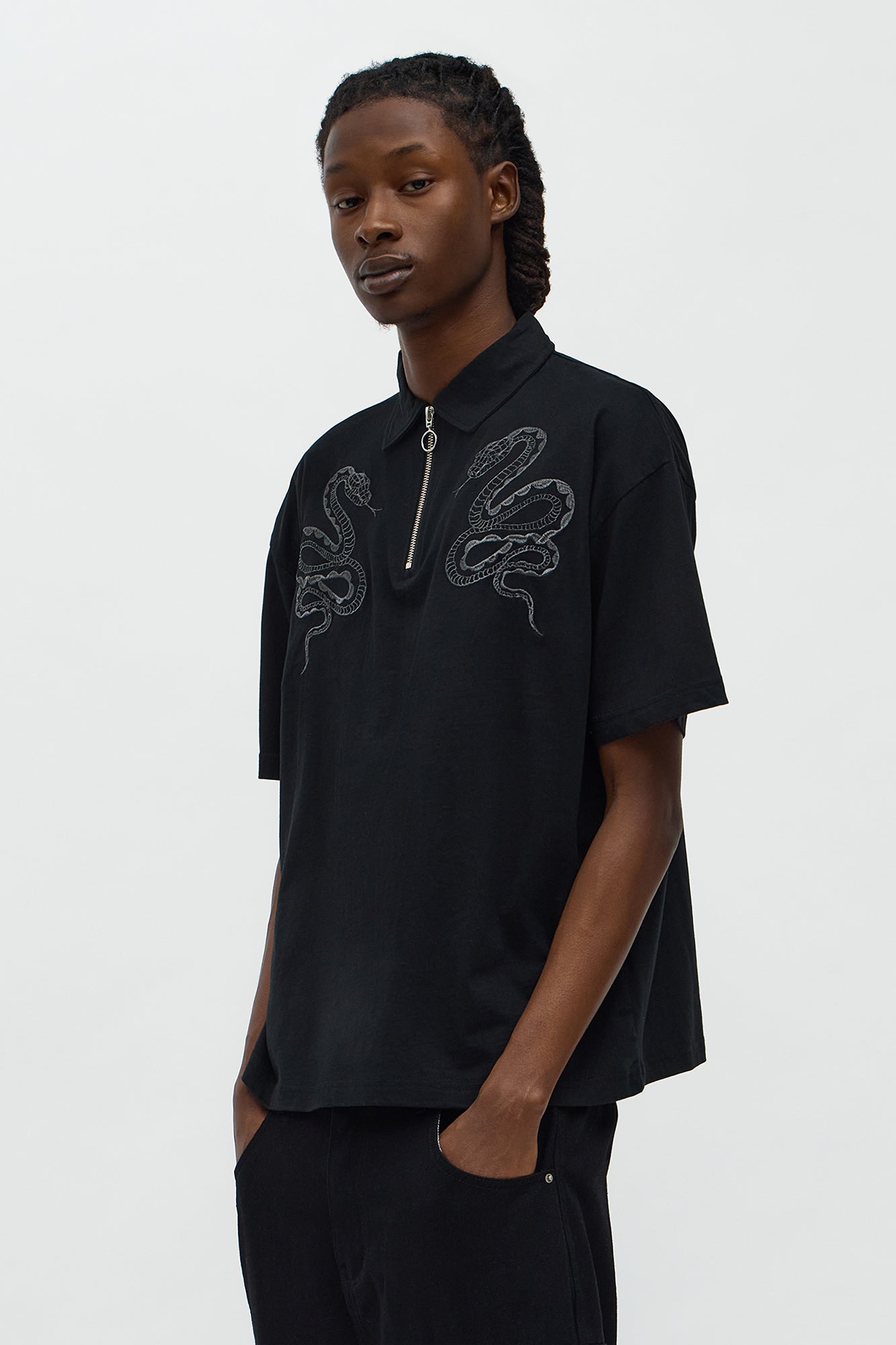 Saintz Zip Up Polo - Black