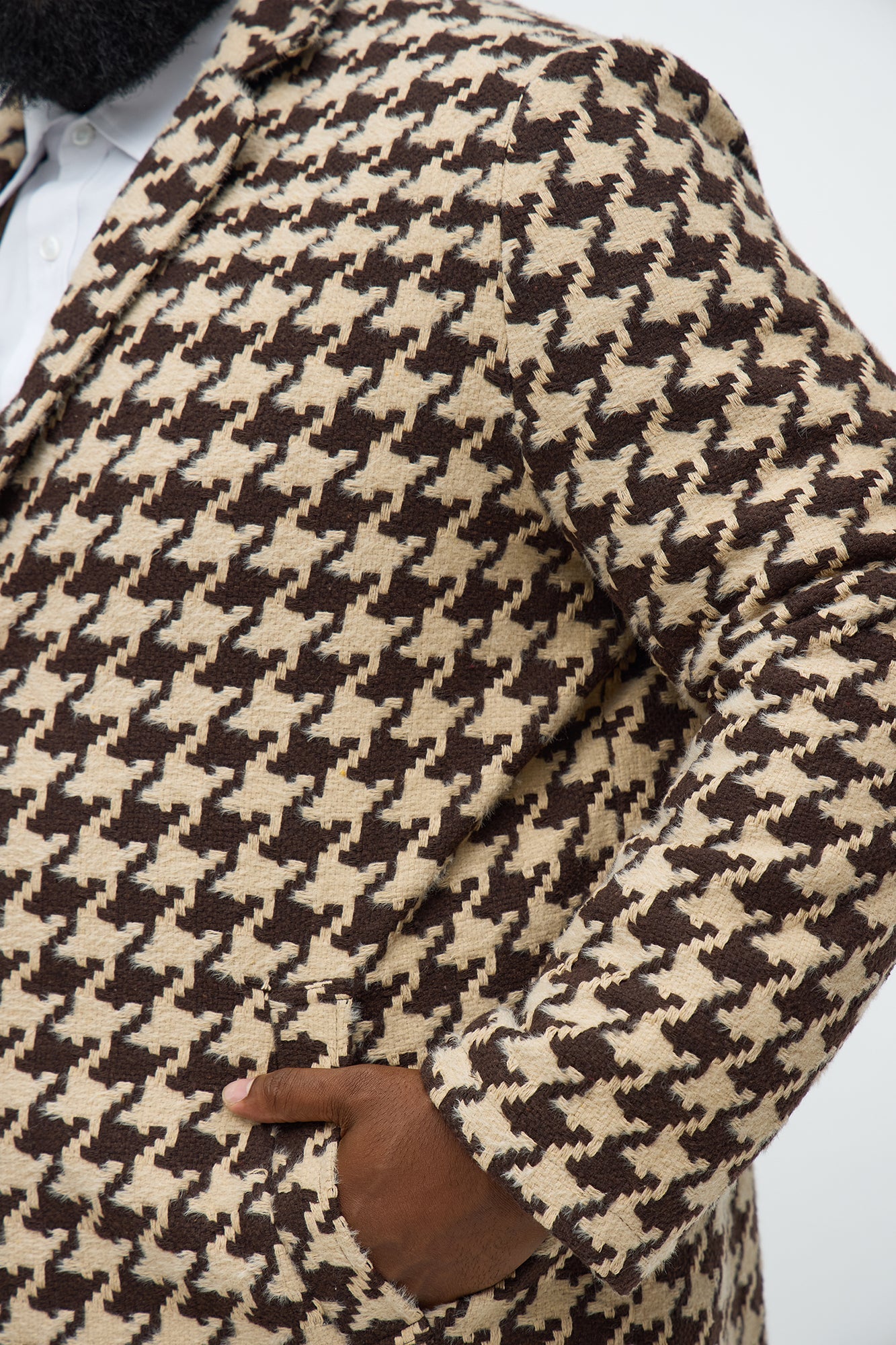 Relaxed Textured Houndstooth Faux Mohair Car Coat - Brown