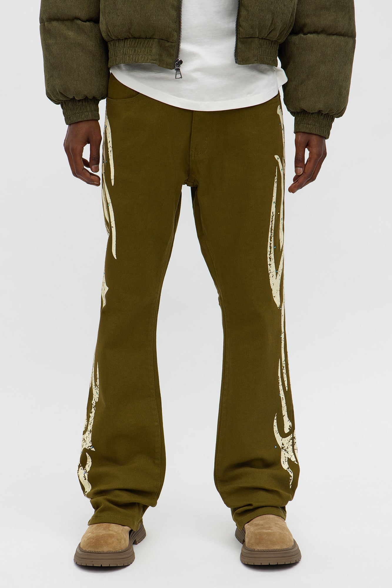 Stacked Skinny Flare Rockstar Life Jewel Pant - Olive