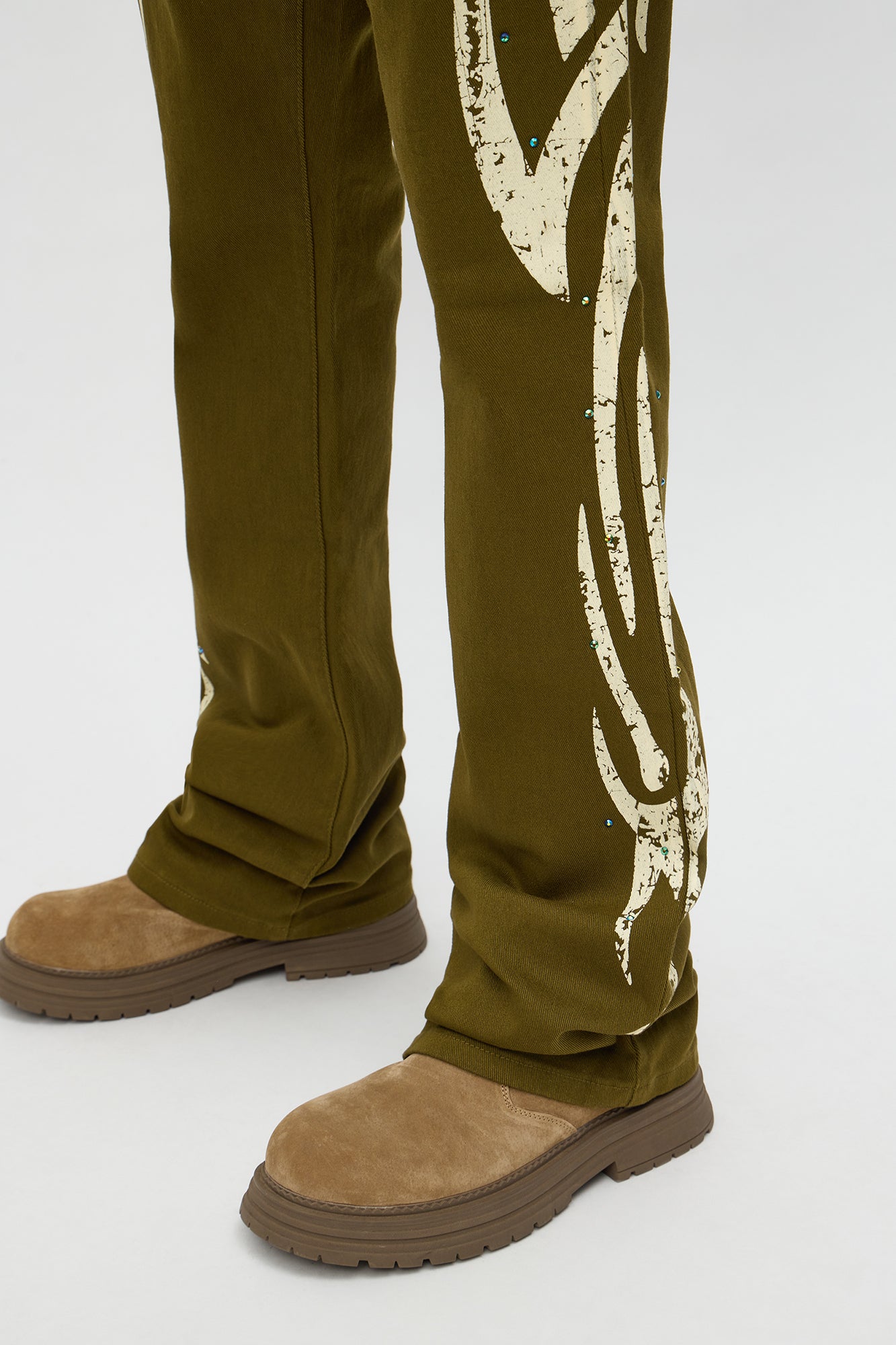 Stacked Skinny Flare Rockstar Life Jewel Pant - Olive